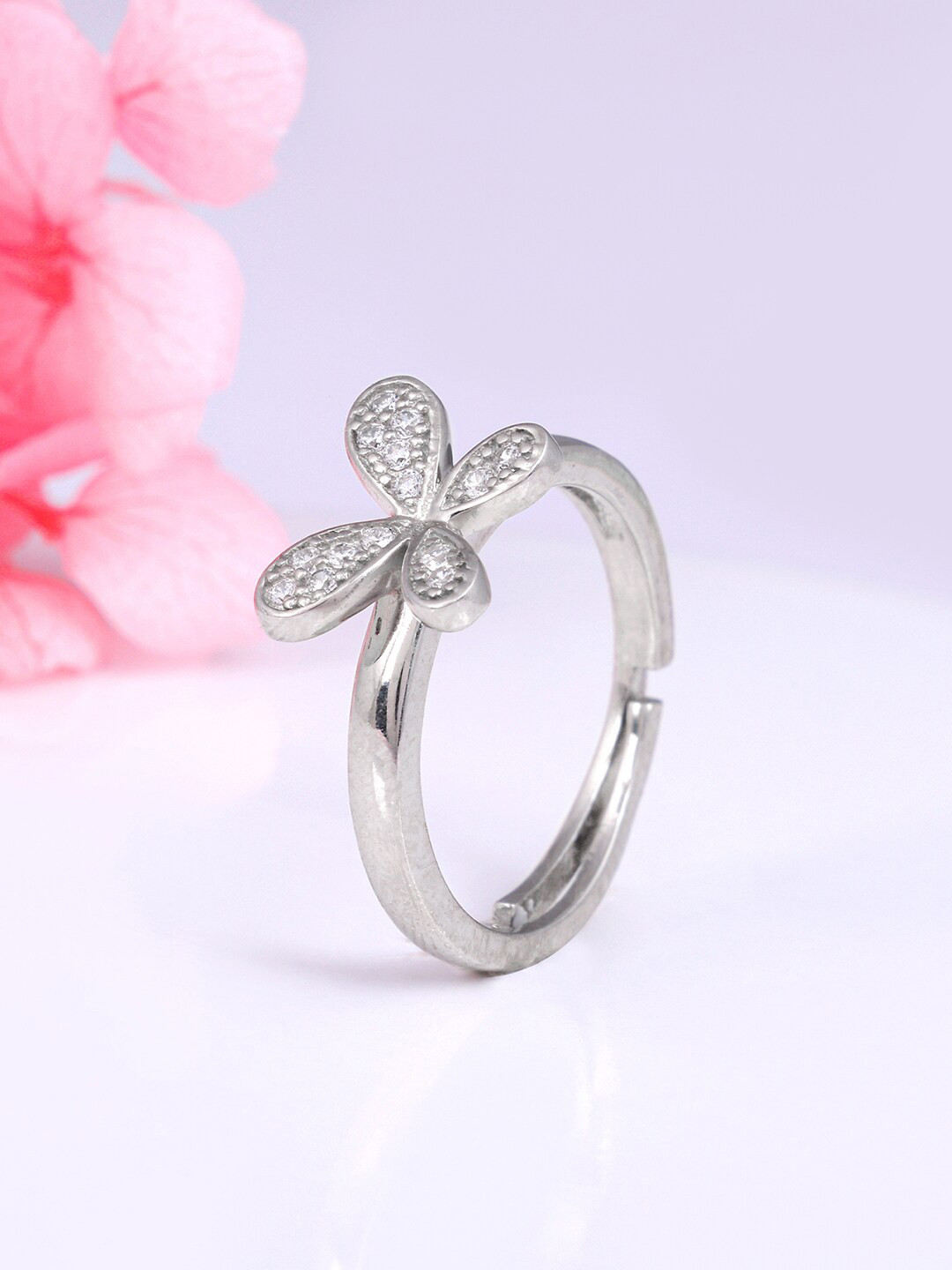 

GIVA 925 Sterling Silver -Rhodium Plated CZ-Studded Adjustable Finger Ring