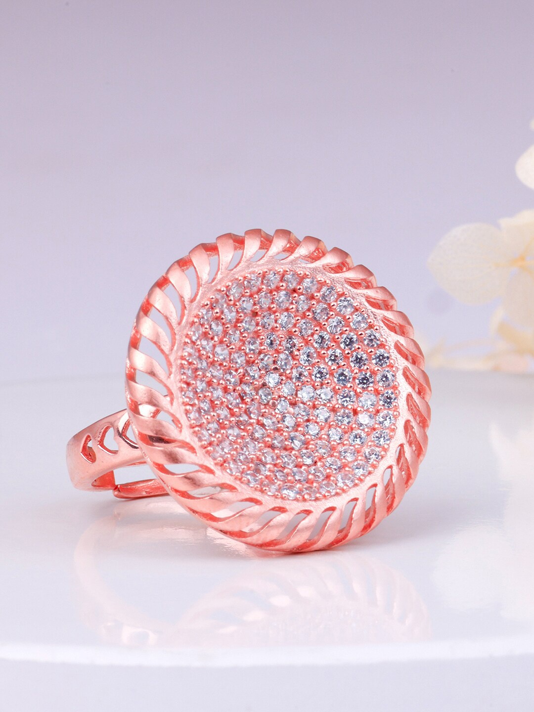 

GIVA 925 Sterling Silver Rose Gold-Plated CZ-Studded Adjustable Finger Ring