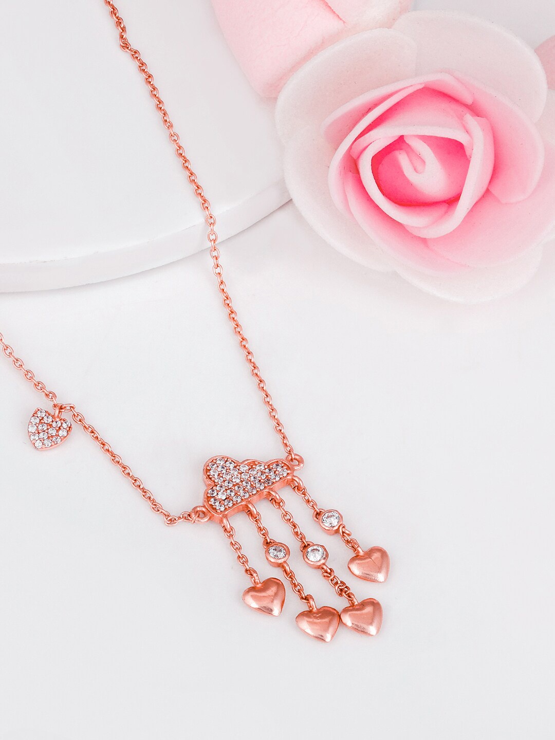 

GIVA 925 Sterling Silver Rose Gold-Plated CZ-Studded Pendant With Chain