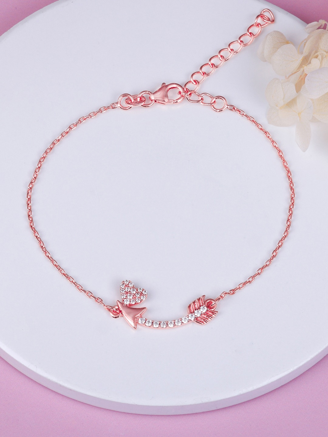 

GIVA Women Sterling Silver Cubic Zirconia Rose Gold-Plated Link Bracelet