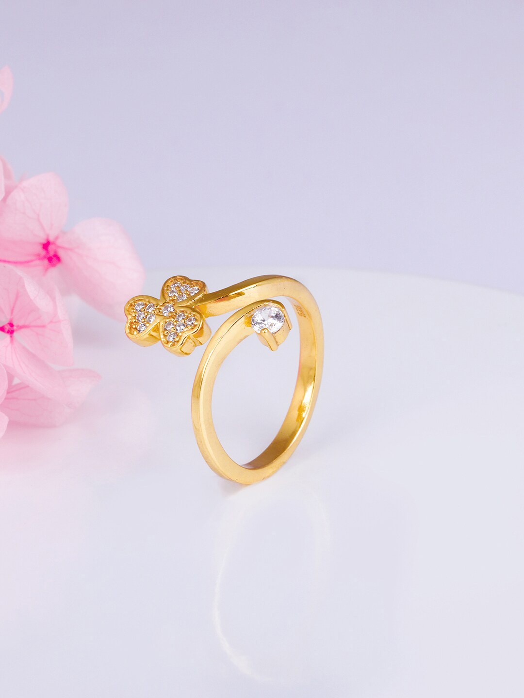 

GIVA 925 Sterling Silver Gold-Plated CZ-Studded Adjustable Finger Ring