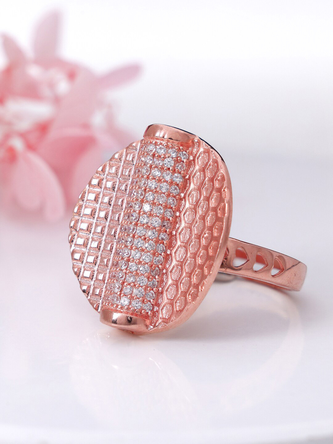 

GIVA 925 Sterling Silver Rose Gold-Plated CZ-Studded Adjustable Finger Ring