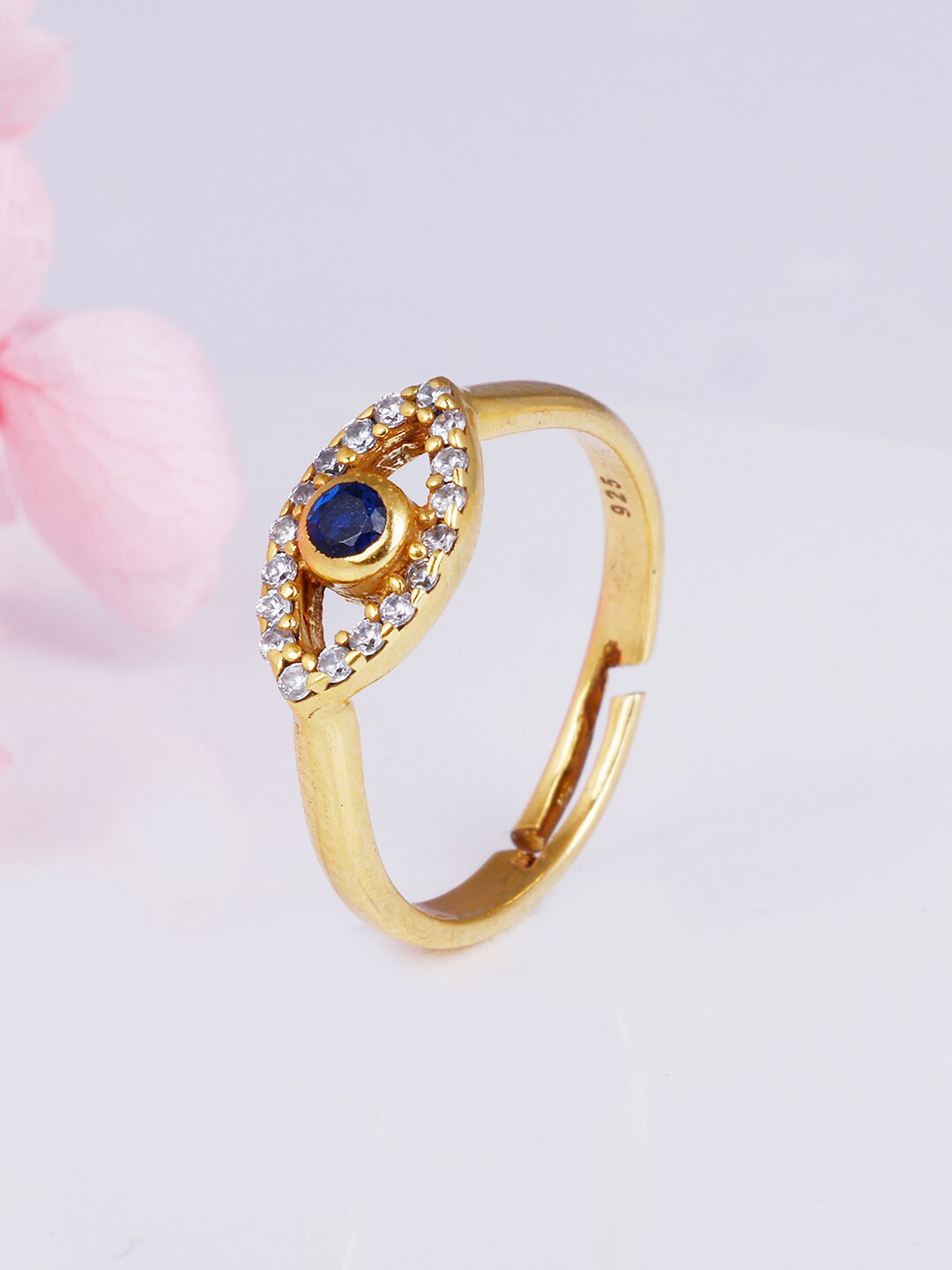 

GIVA 925 Sterling Silver Gold-Plated Stone-Studded Adjustable Finger Ring