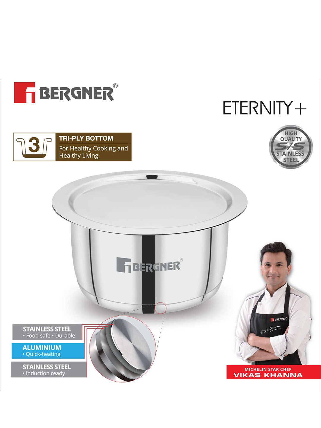 

BERGNER Eternity Stainless Steel Induction Base Tope With Lid 1.35 L