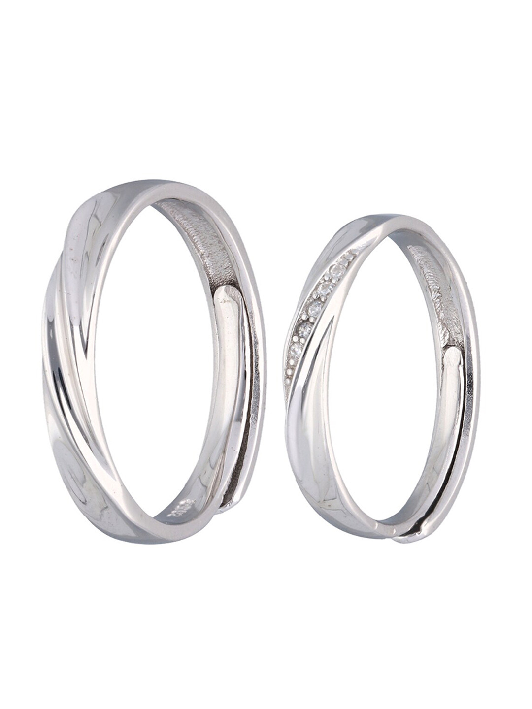 

CURIO COTTAGE Set Of 2 CZ-Studded Adjustable Finger Ring, Silver