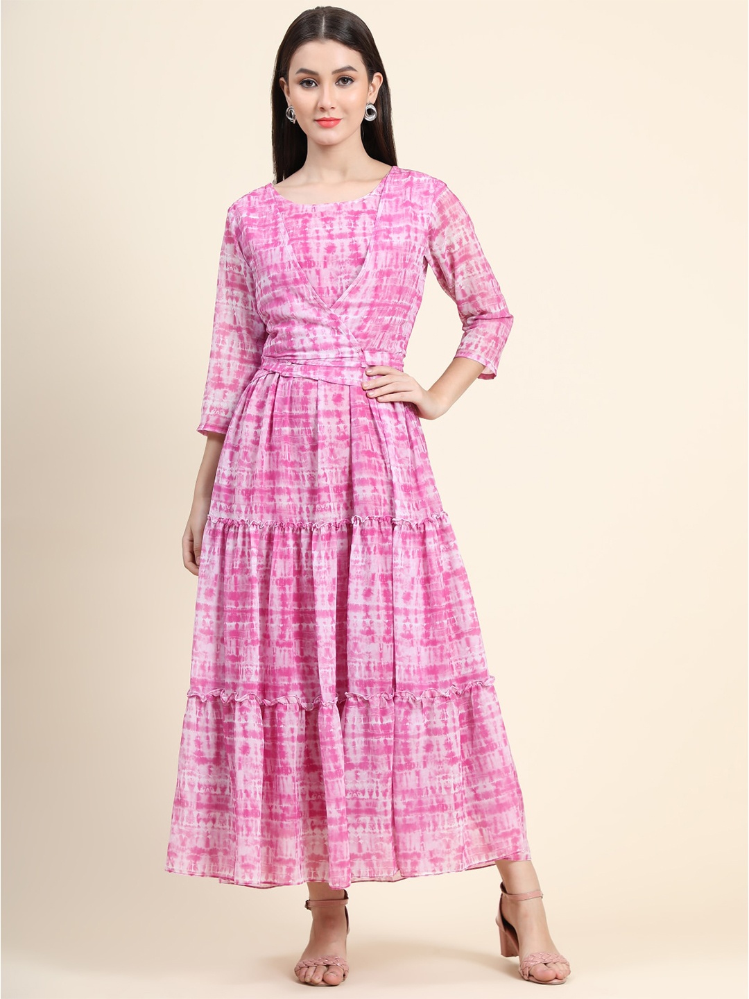 

KALINI Tie and Dyed Georgette Maxi Dress, Pink