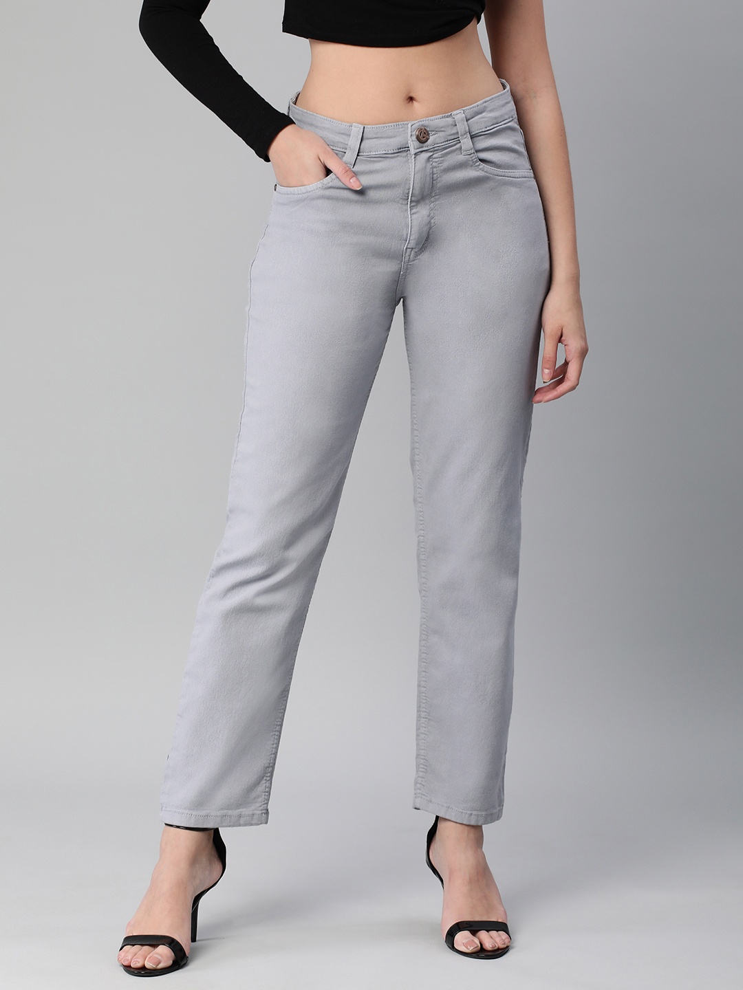 

ADBUCKS Straight Fit High-Rise Stretchable Jeans, Grey