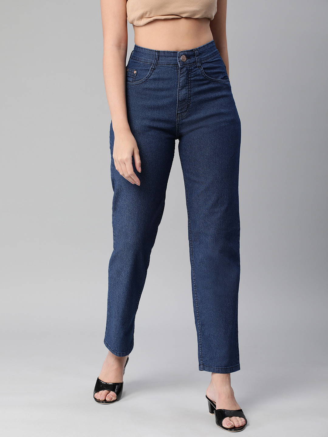 

ADBUCKS Straight Fit High-Rise Stretchable Jeans, Navy blue