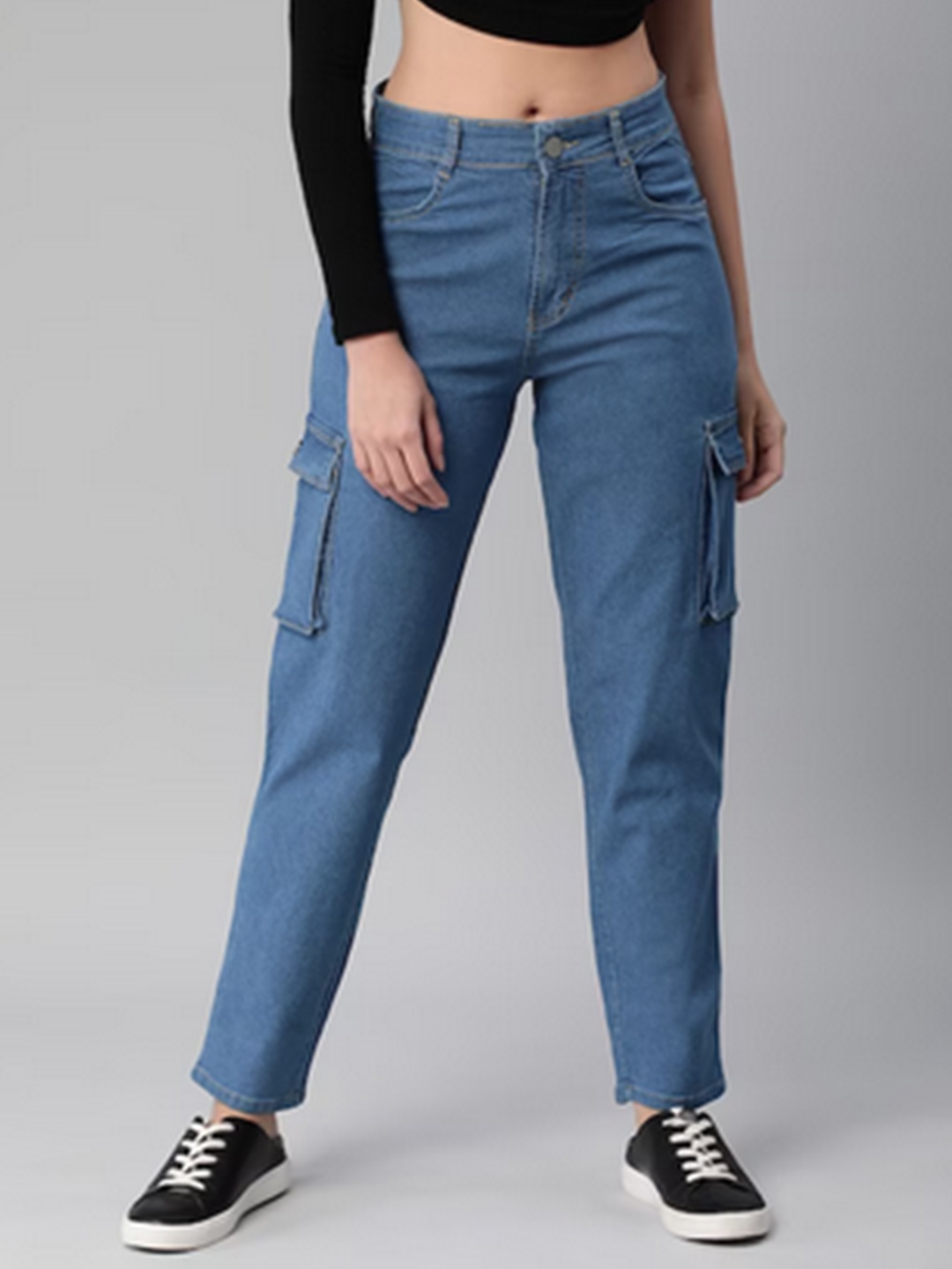 

ADBUCKS Relaxed Fit High-Rise Pure Cotton Stretchable Jeans, Blue