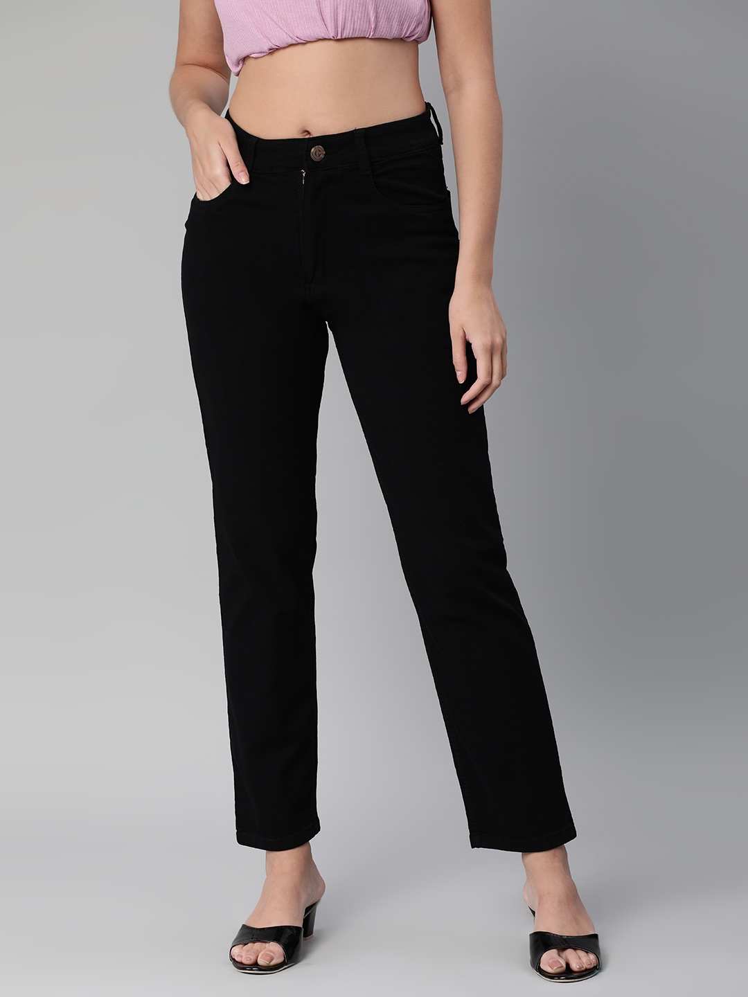 

ADBUCKS Straight Fit High-Rise Stretchable Jeans, Black