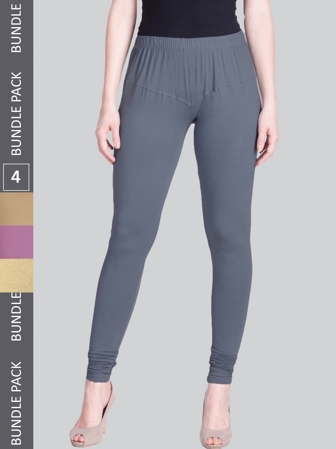 

LYRA Women Pack Of 4 Churidar-Length Cotton Lycra Leggings, Grey