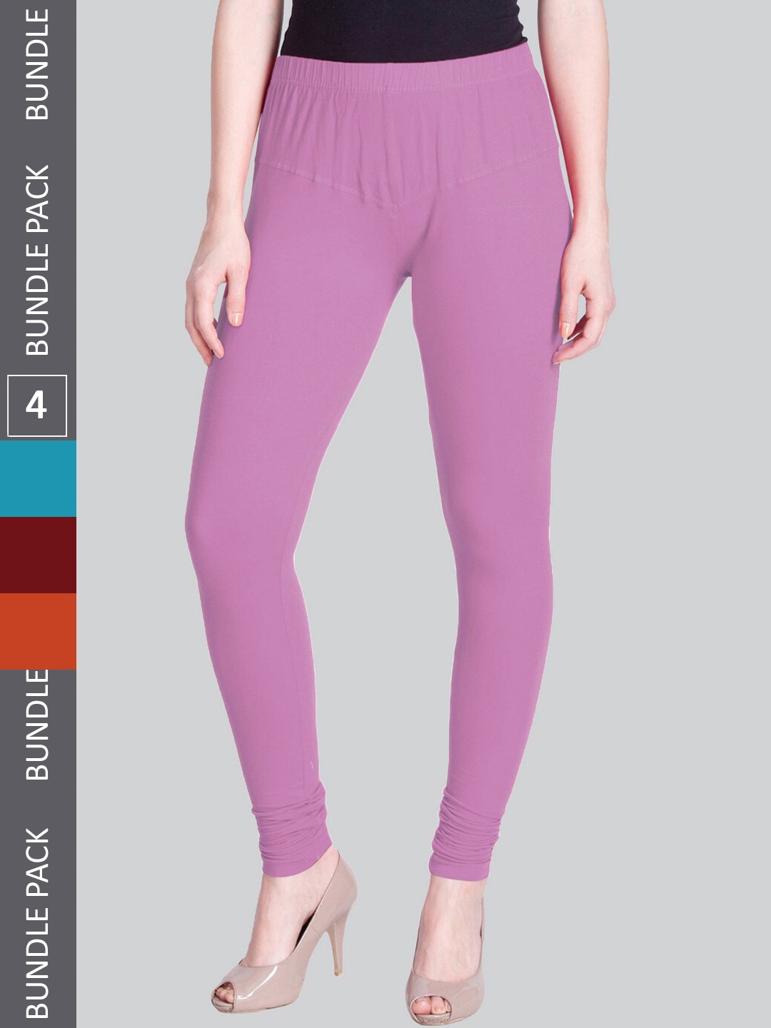 

LYRA Women Pack Of 4 Churidar-Length Cotton Lycra Leggings, Lavender