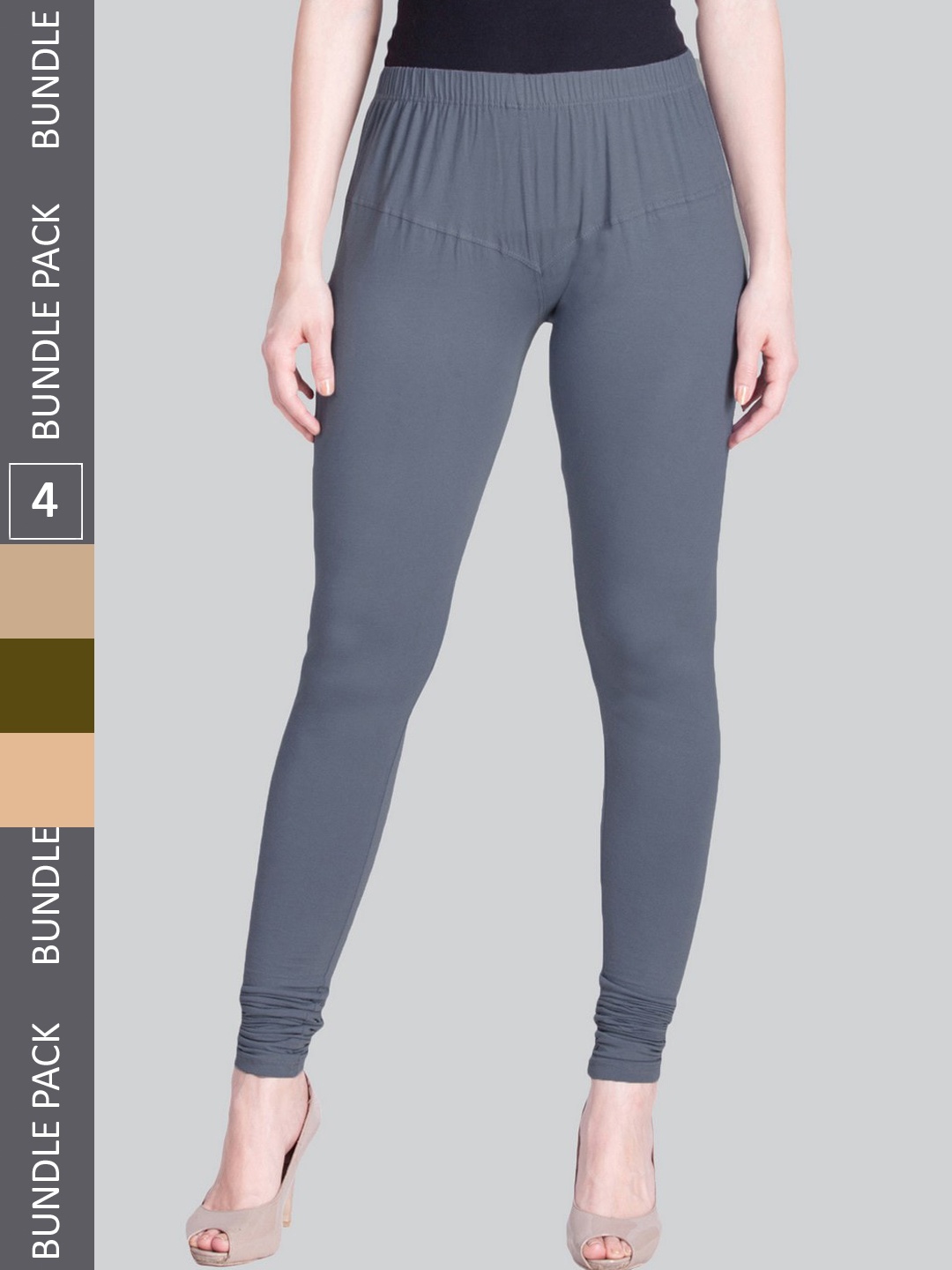 

LYRA Women Pack Of 4 Churidar-Length Cotton Lycra Leggings, Grey