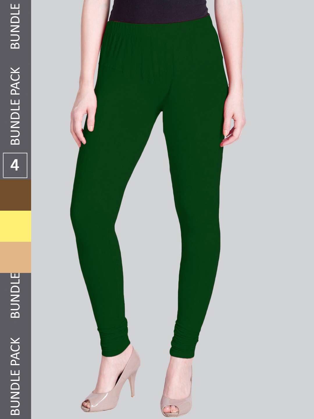 

LYRA Women Pack Of 4 Churidar-Length Cotton Lycra Leggings, Green