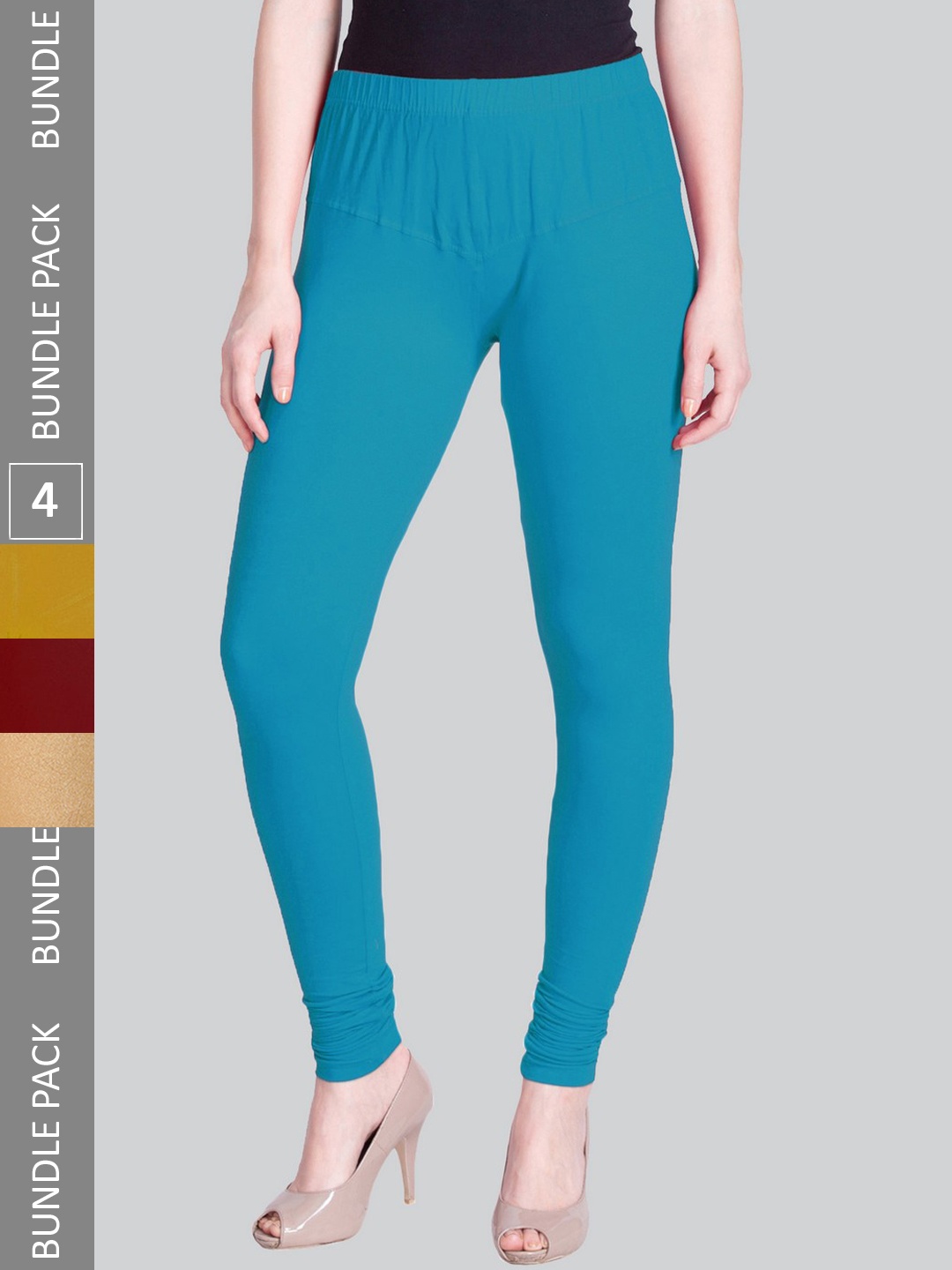 

LYRA Women Pack Of 4 Churidar-Length Cotton Lycra Leggings, Blue