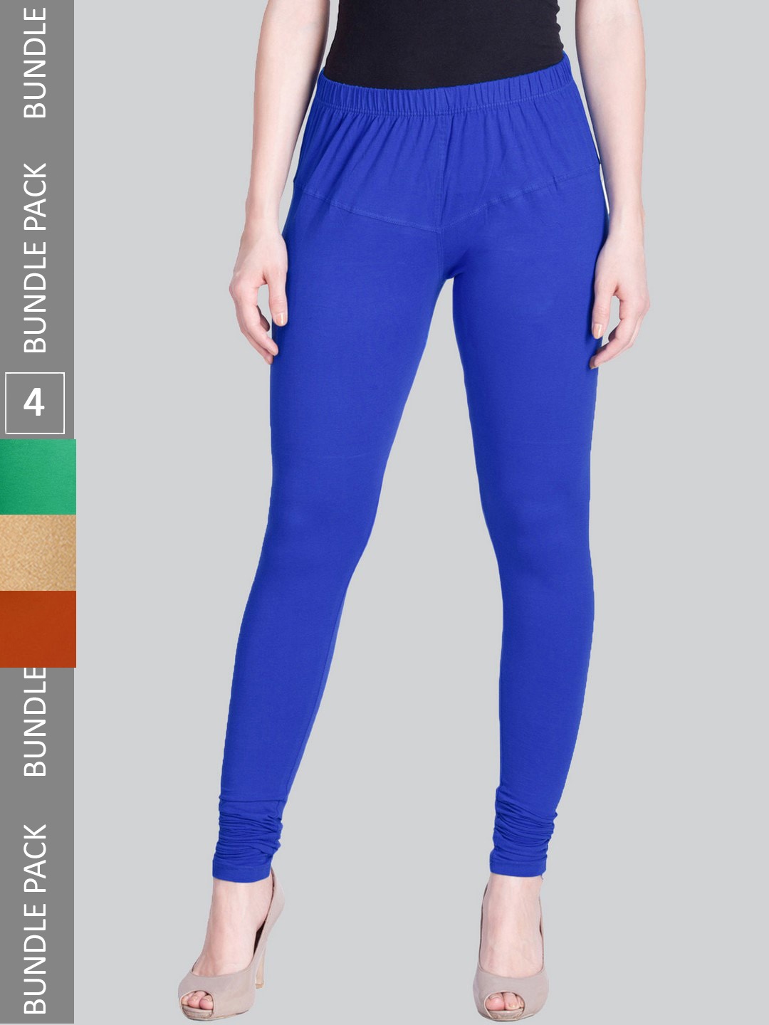 

LYRA Women Pack Of 4 Churidar-Length Cotton Lycra Leggings, Blue