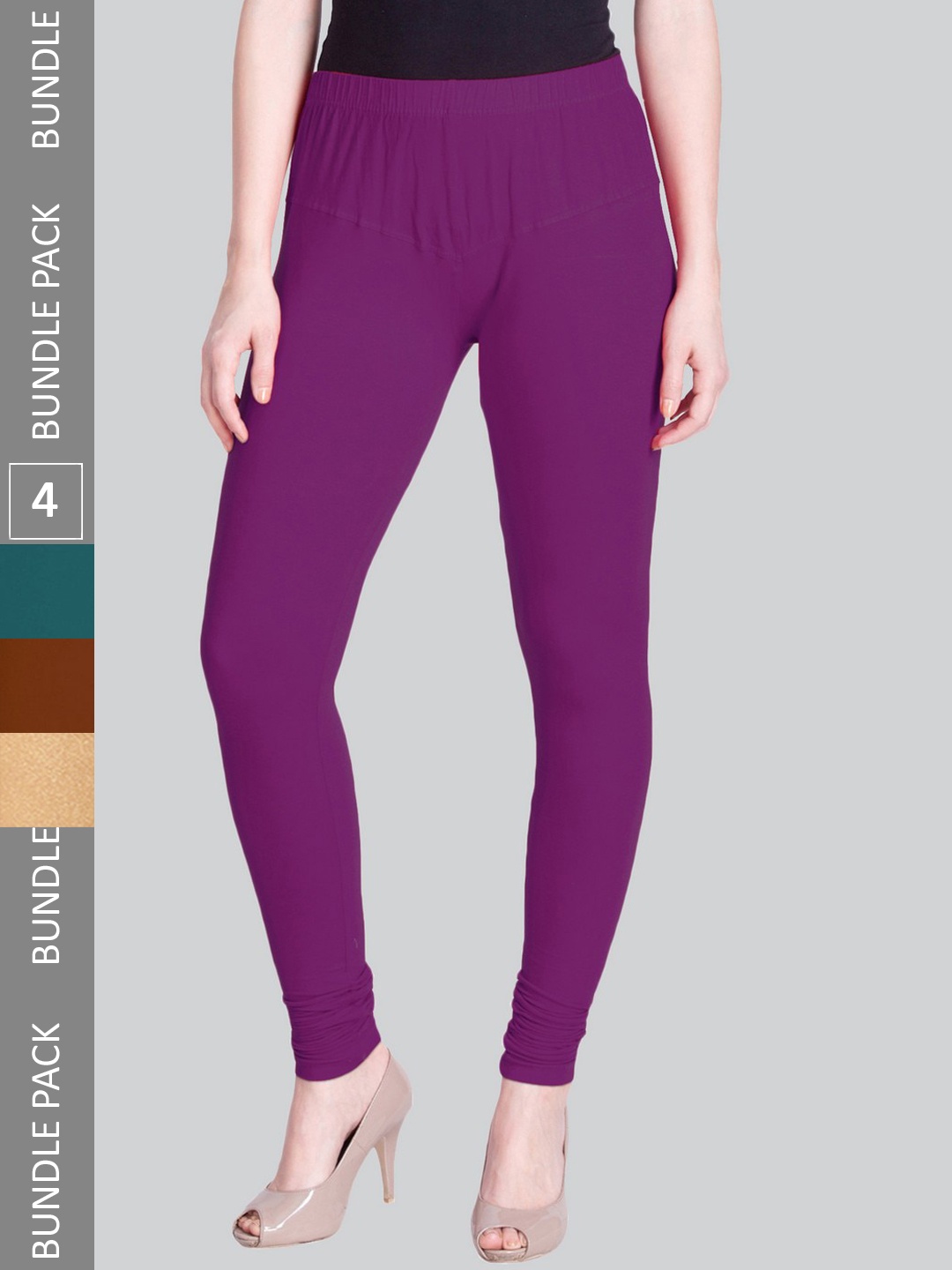 

LYRA Women Pack Of 4 Churidar-Length Cotton Lycra Leggings, Purple