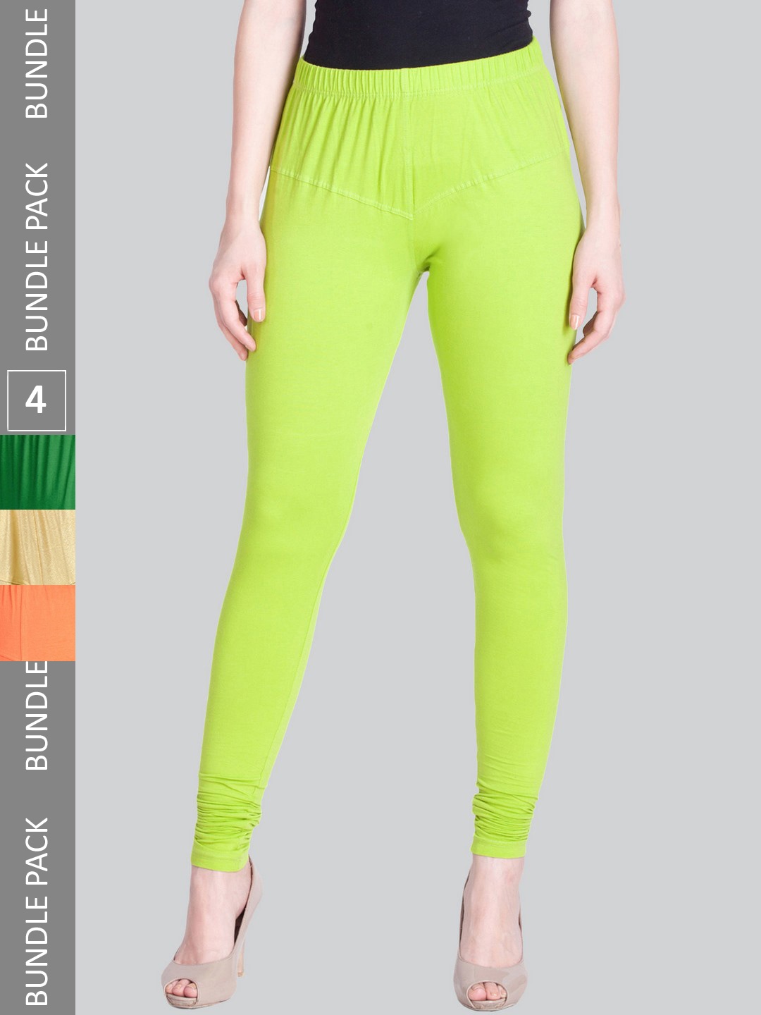 

LYRA Women Pack Of 4 Churidar-Length Cotton Lycra Leggings, Green