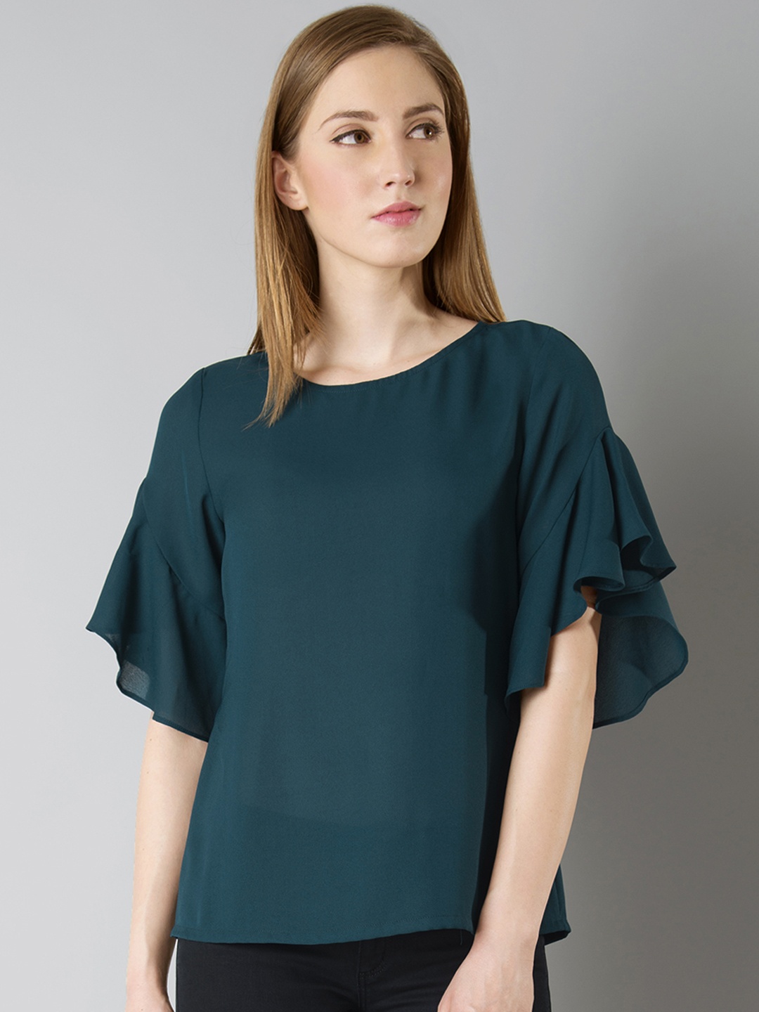 

FabAlley Women Teal Blue Solid Top