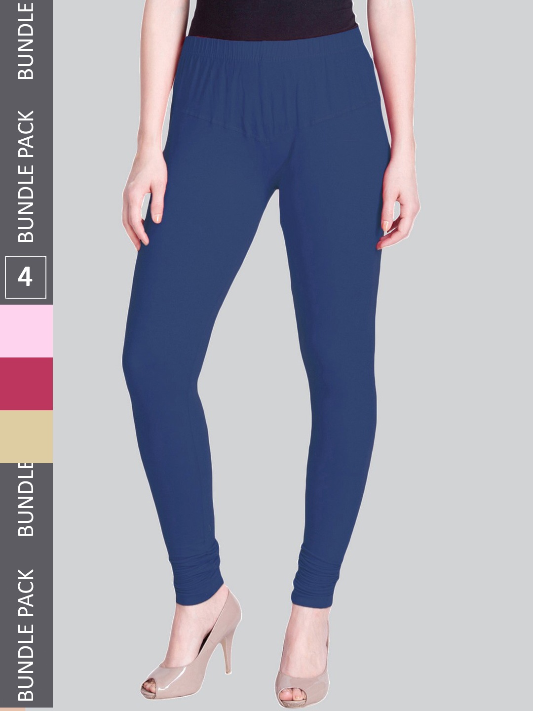 

LYRA Women Pack Of 4 Churidar-Length Cotton Lycra Leggings, Blue