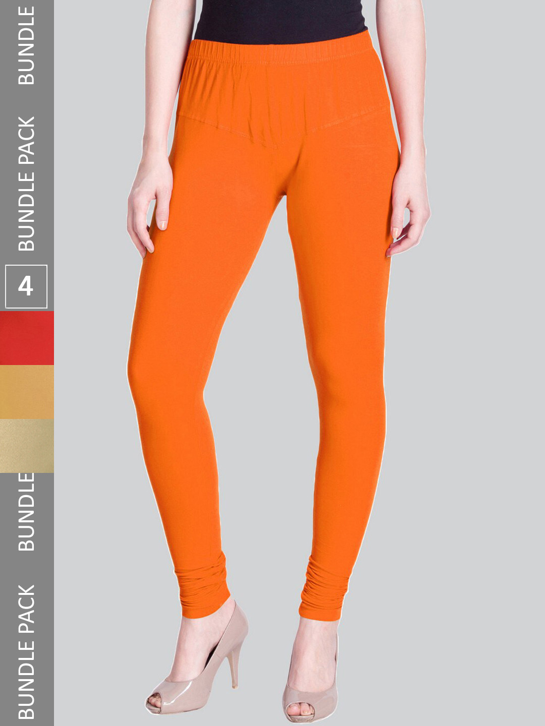 

LYRA Women Pack Of 4 Churidar-Length Cotton Lycra Leggings, Orange