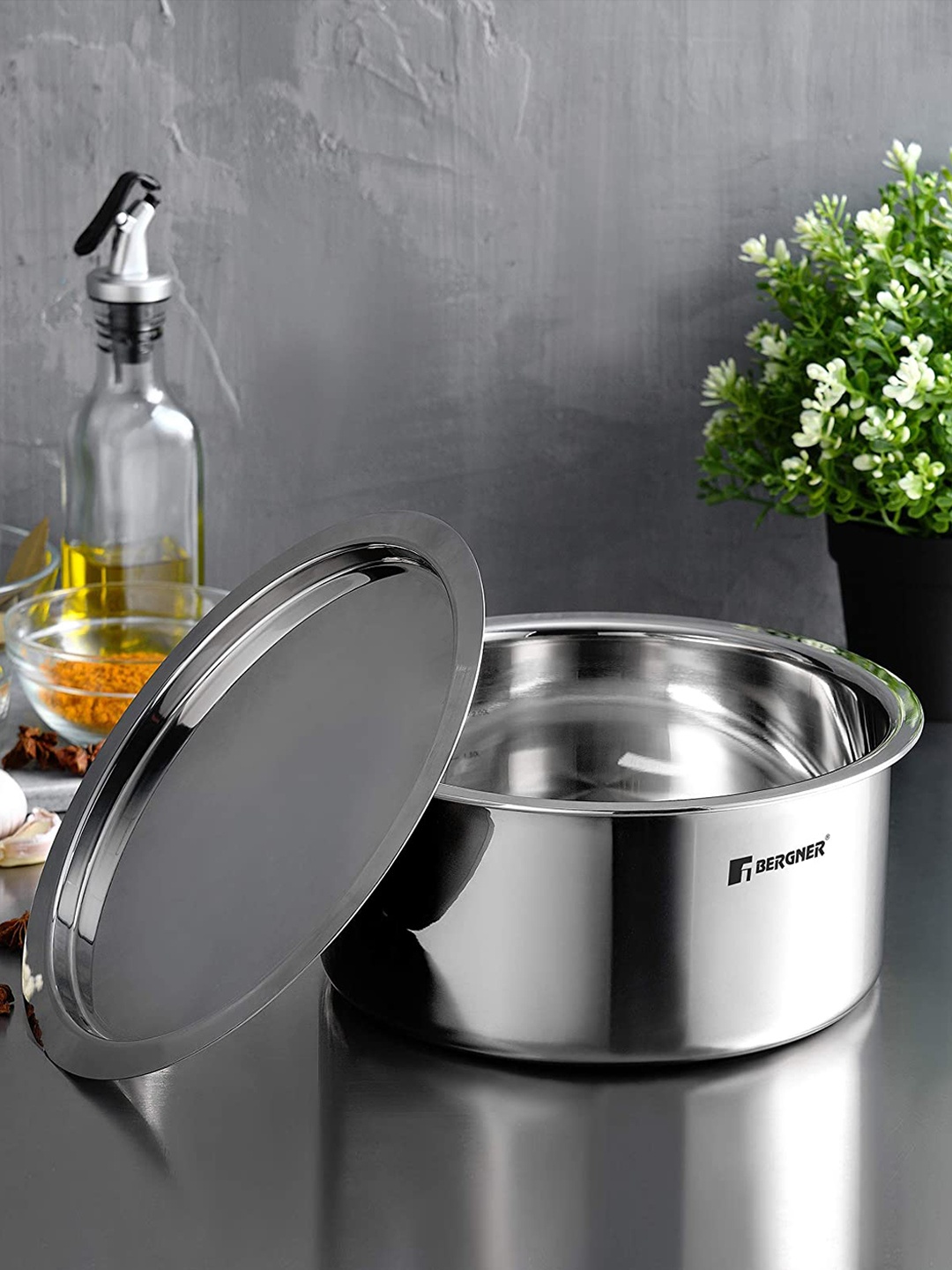 

Bergner Argent TriPly Stainless Steel 24 cm (5.9 L) Induction Bottom Tope with Steel Lid