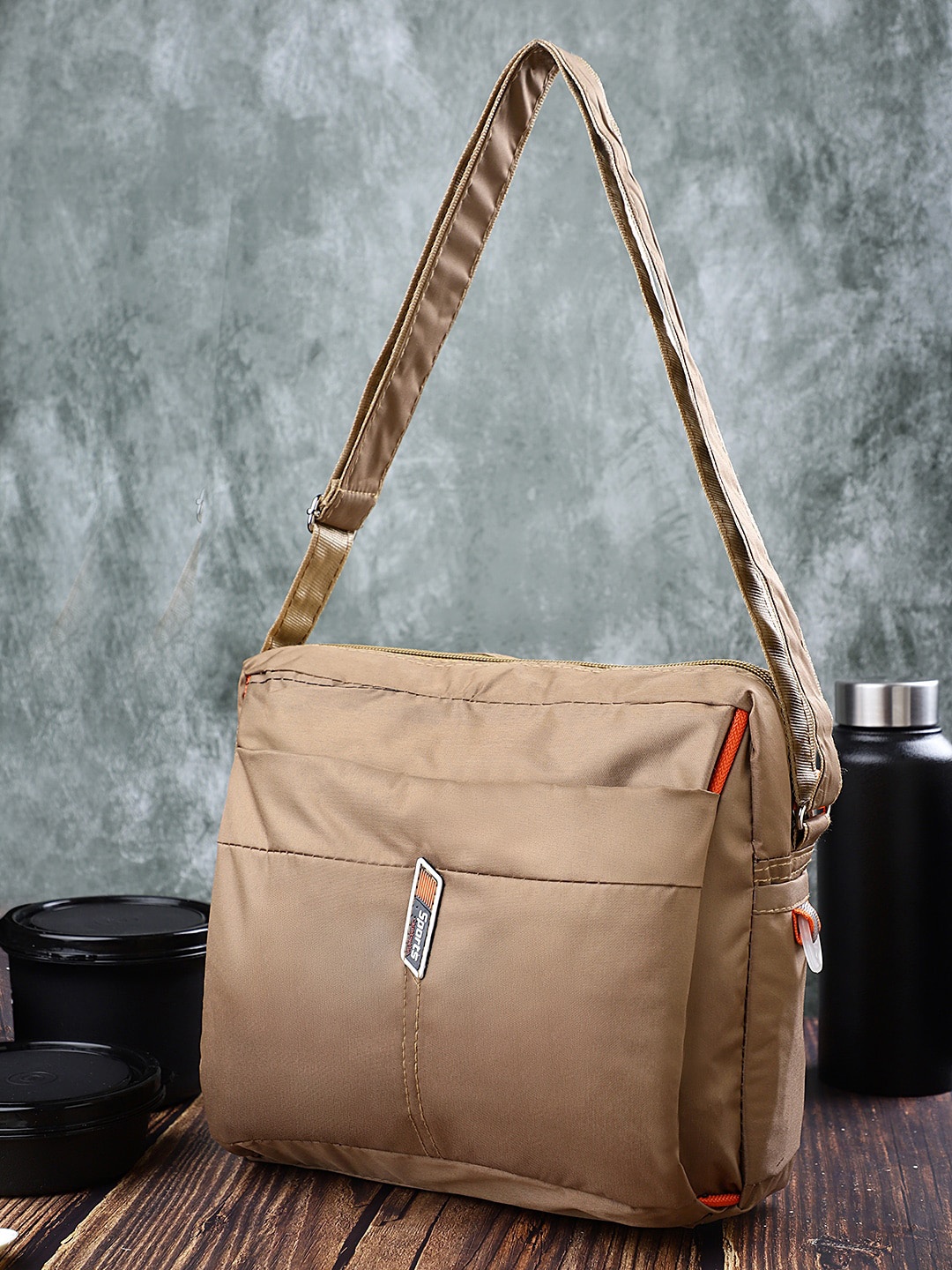 

Bag Pepper Structured Travel Lunch Tiffin Storage Bag for Office|Crossbody Side Sling bag, Tan