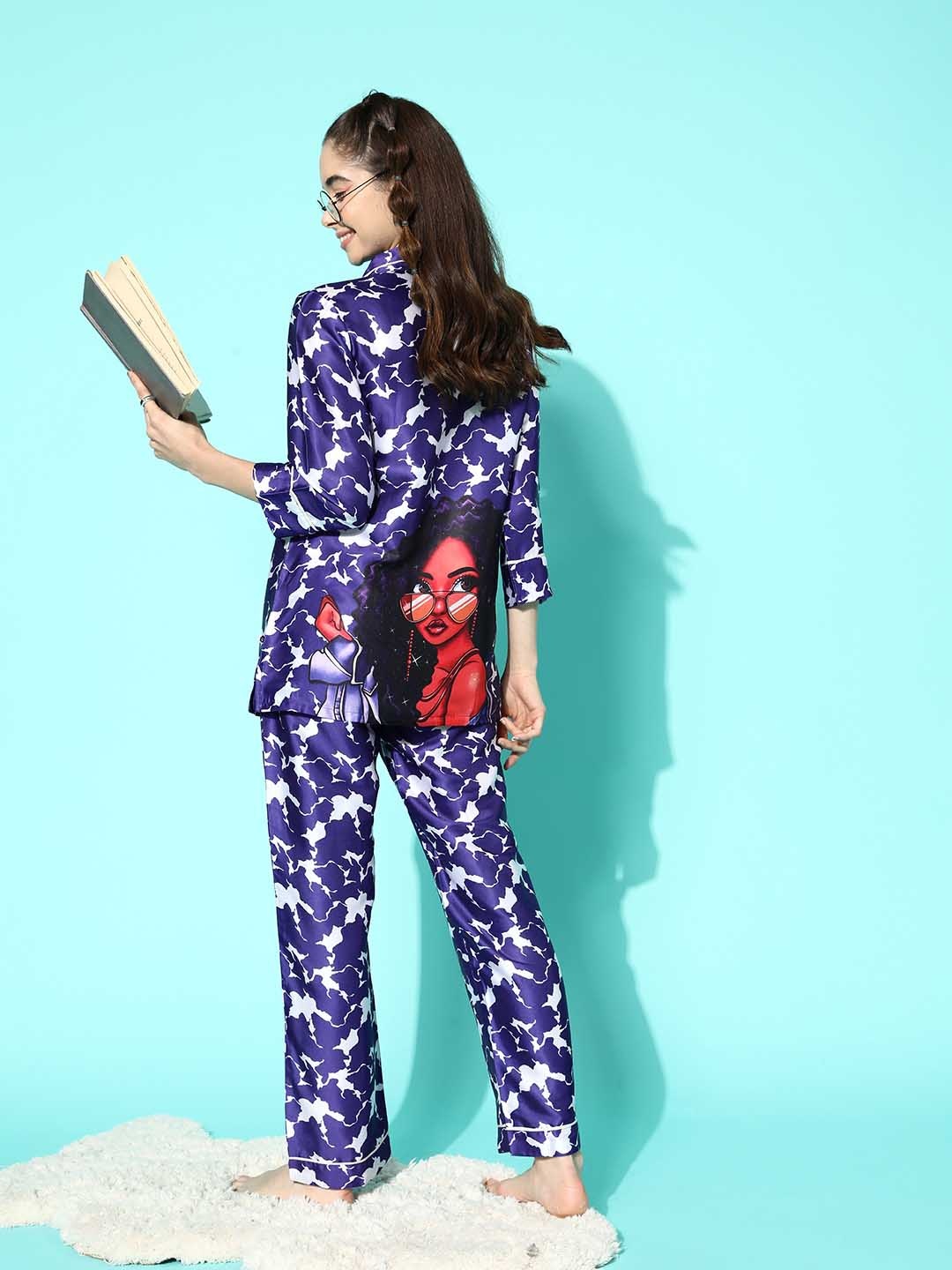 

Bannos Swagger Abstract Printed Night suit AH-BT-318-BLU, Navy blue