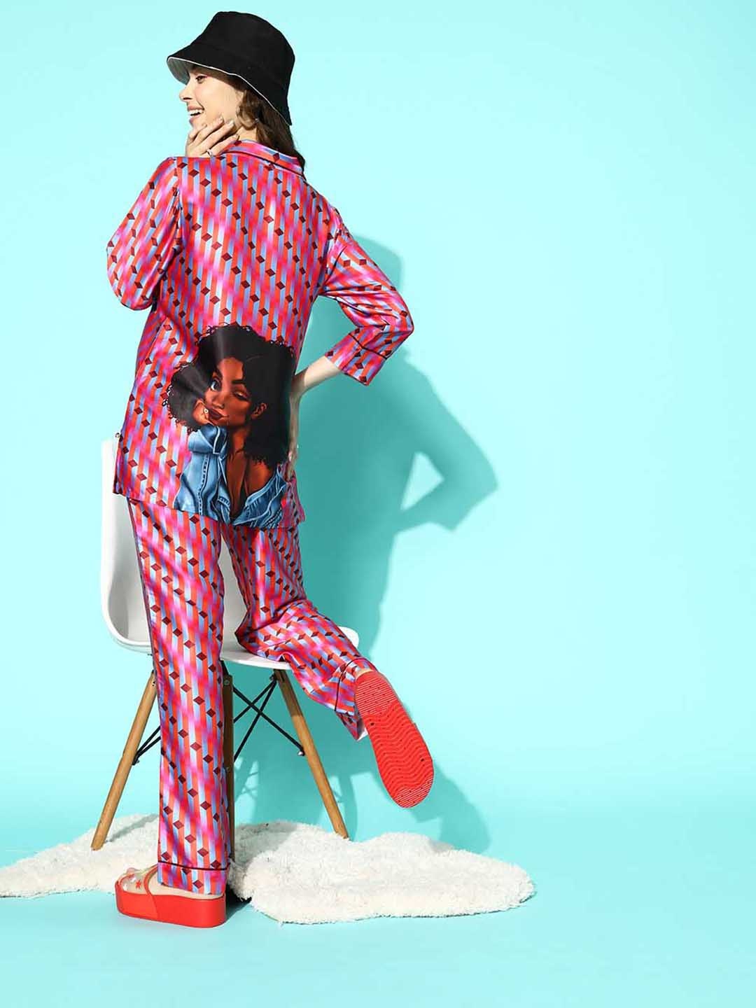 

Bannos Swagger Abstract Printed Night suit AH-BT-315, Fuchsia