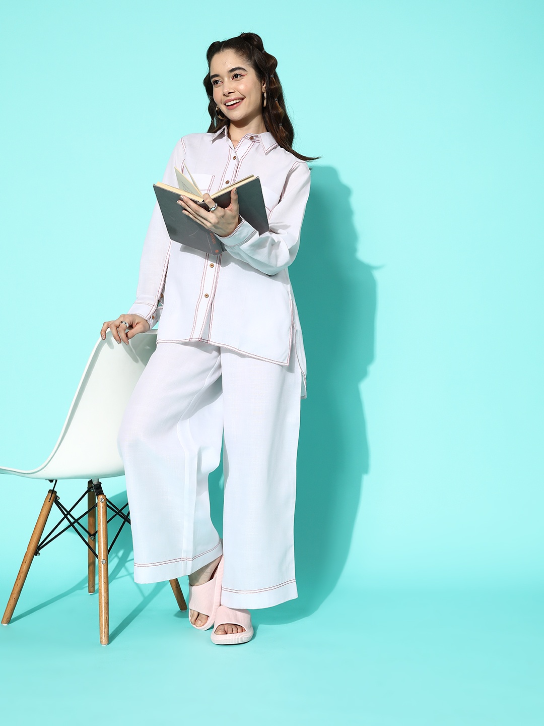 

Bannos Swagger Thread Detailing Shirt & Trousers Co-ords, White