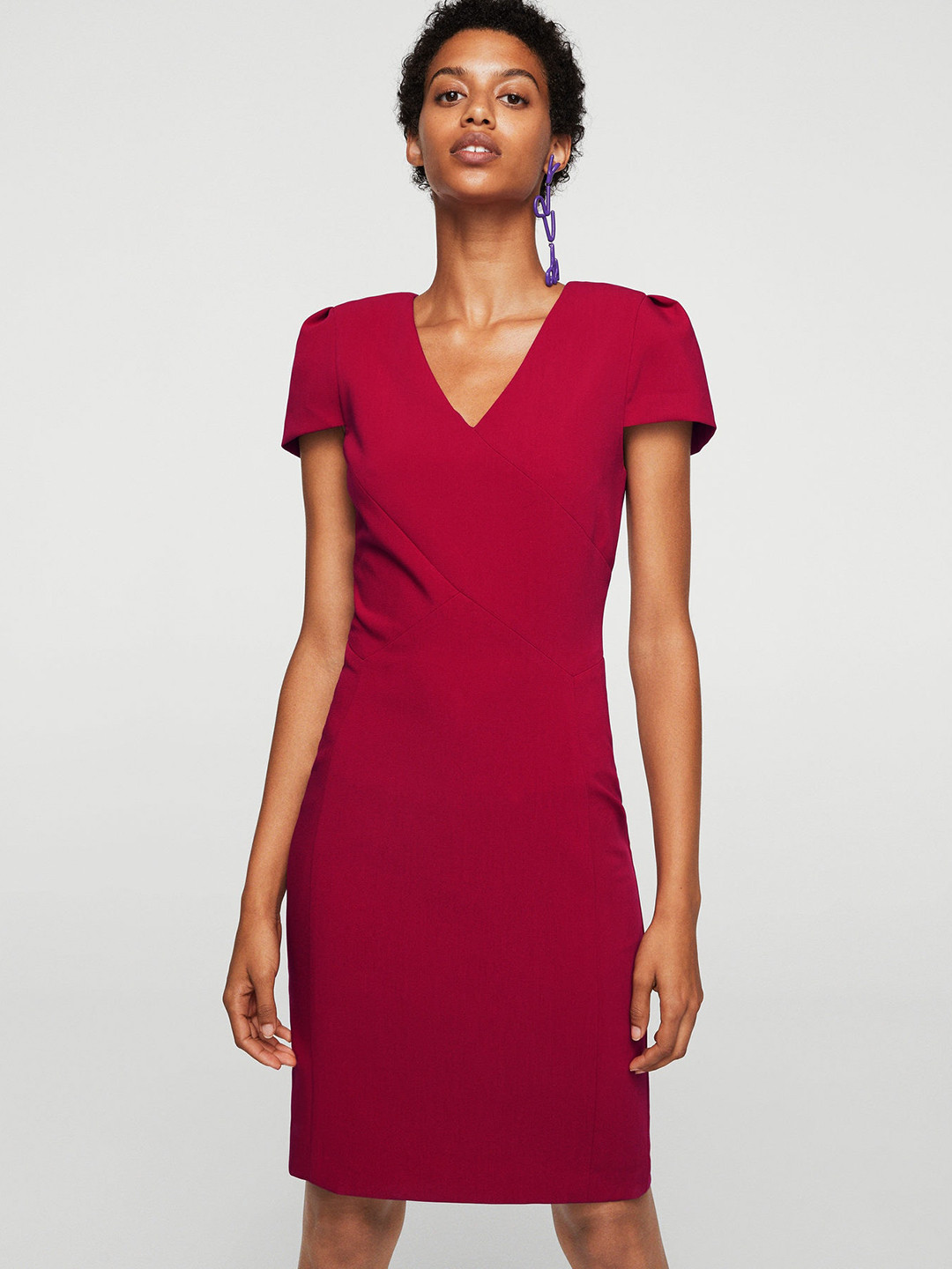 

MANGO Women Red Solid Sheath Dress