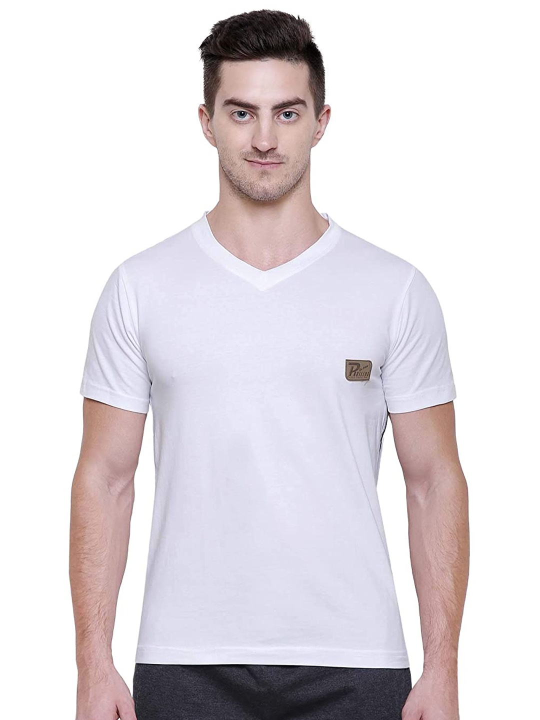 

PROTEENS Men White Checked V-Neck Raw Edge T-shirt