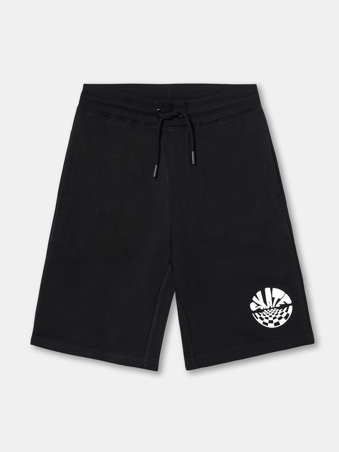 

R&B Boys Mid-Rise Cotton Shorts, Black