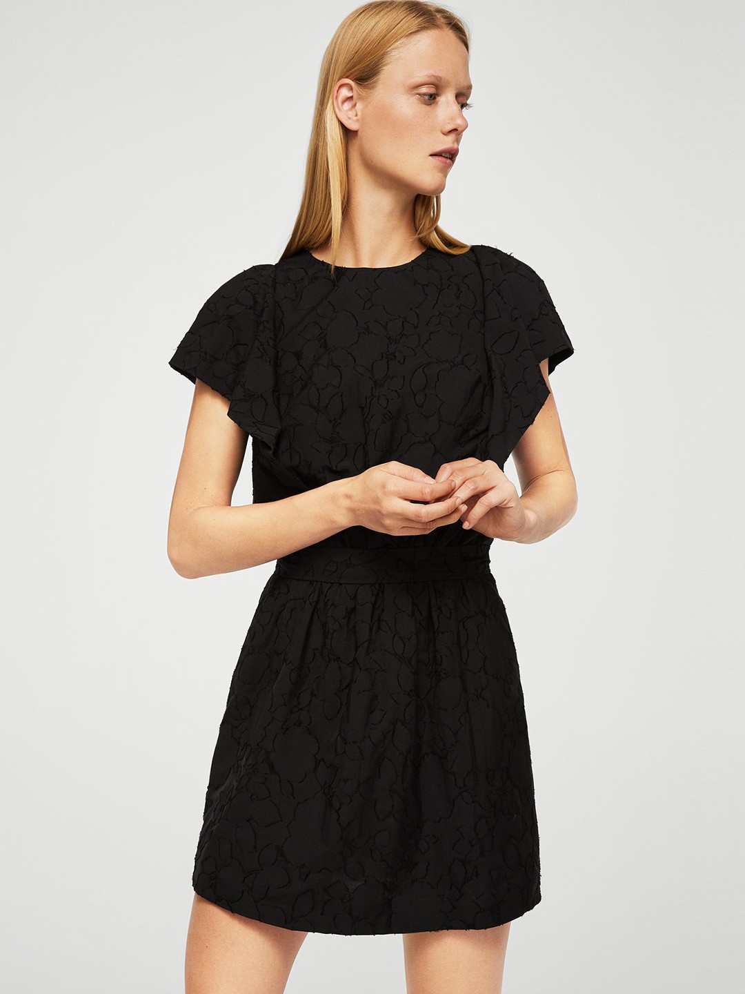 

MANGO Women Black Self-Design Fit & Flare Dress