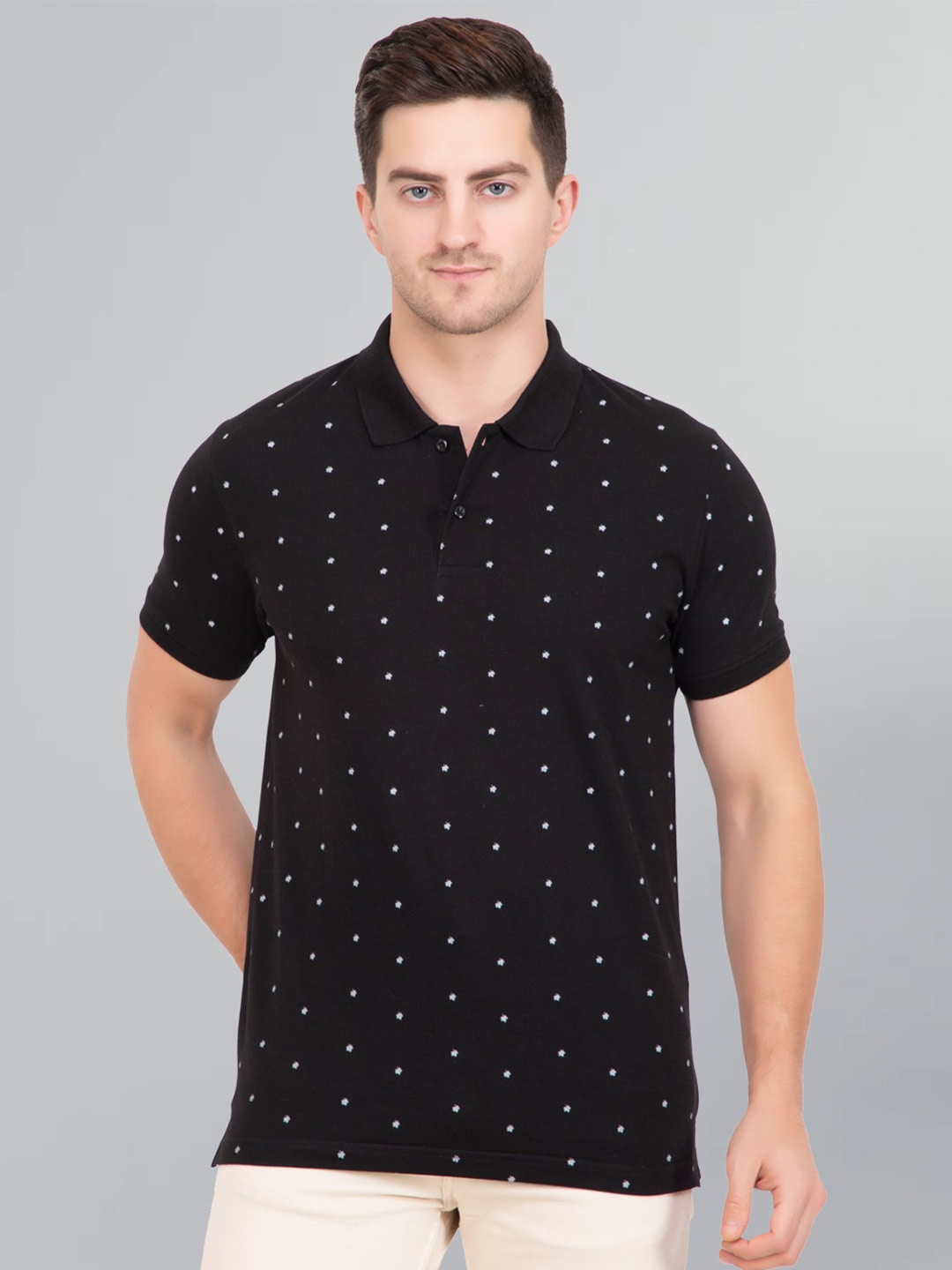 

GODFREY Conversational Printed Polo Collar Cotton Rapid-Dry T-shirt, Black