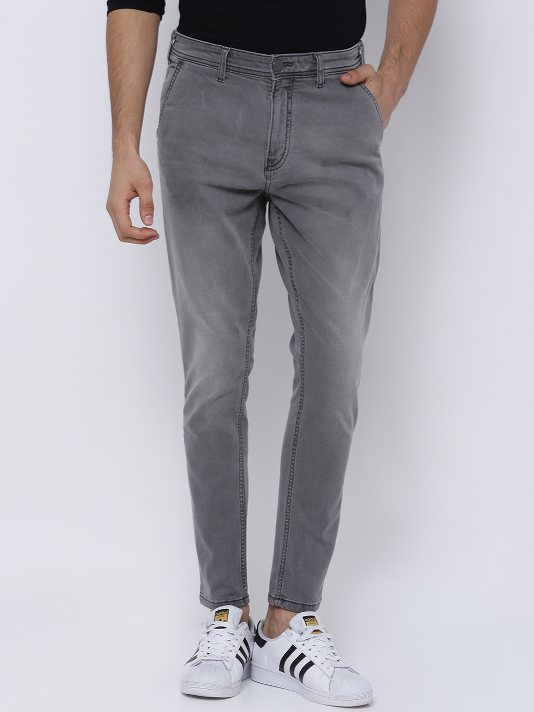 

LOCOMOTIVE Men Grey Slim Fit Mid-Rise Clean Look Stretchable Ankle-Length Jeans