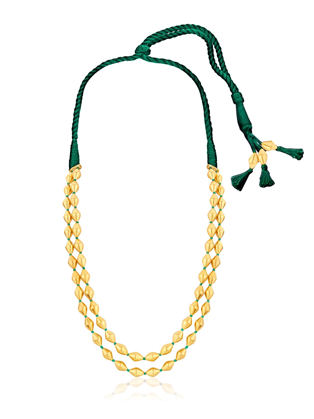

ahilya 92.5 Sterling Silver Gold-Plated Duo Strand Dholki Bead Necklace, Green