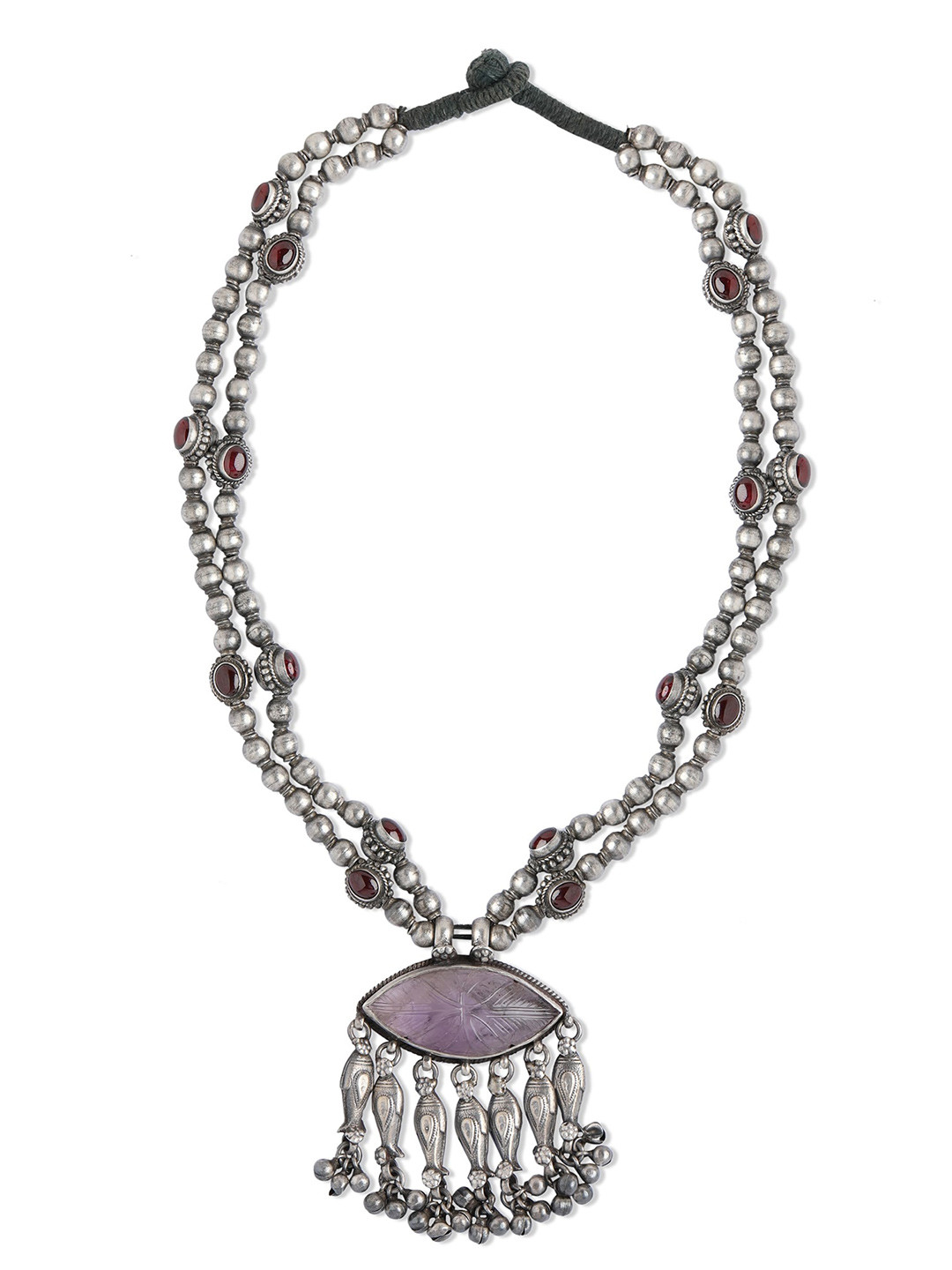 

ahilya 92.5 Sterling Silver Silver-Plated Oxidised Necklace, Red