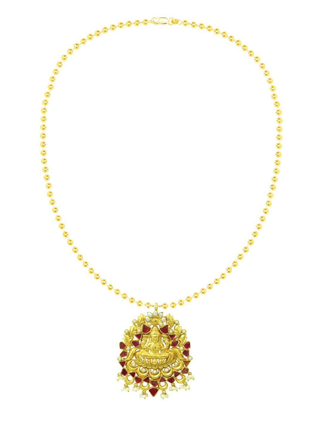 

ahilya 92.5 Sterling Silver Gold-Plated Temple Necklace, Red