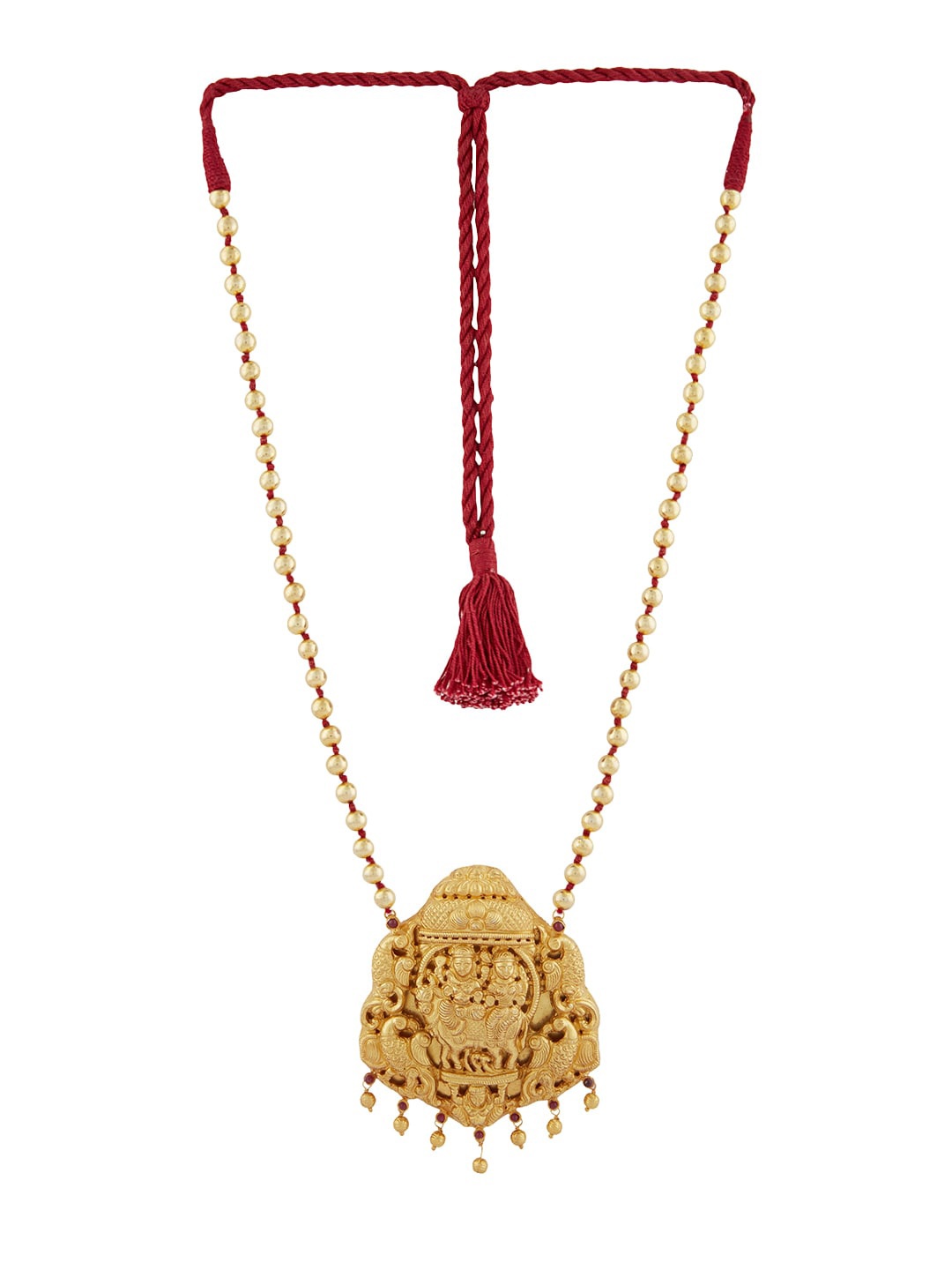 

ahilya 92.5 Sterling Silver Gold-Plated Temple Necklace, Red