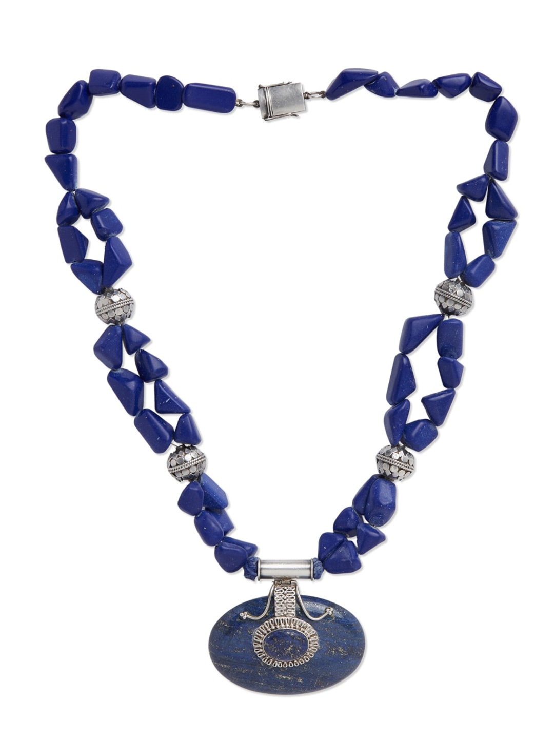

ahilya 92.5 Sterling Silver Silver-Plated Oxidised Necklace, Blue
