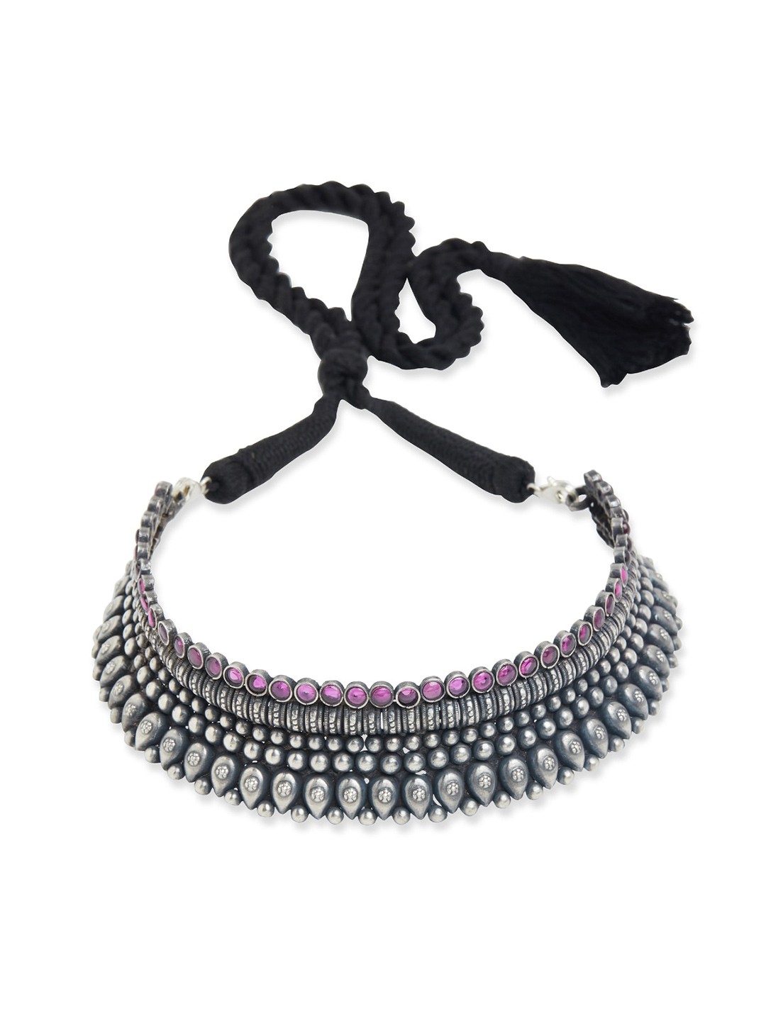 

ahilya 92.5 Sterling Silver Silver-Plated Oxidised Necklace, Purple