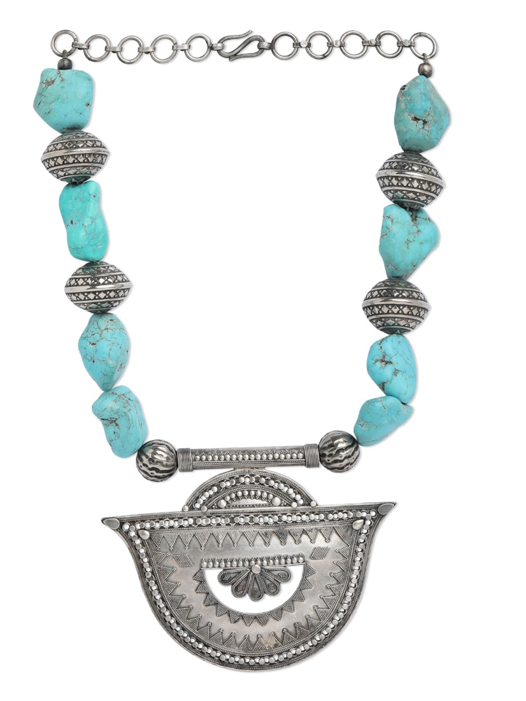 

ahilya 92.5 Sterling Silver Silver-Plated Oxidised Necklace, Blue