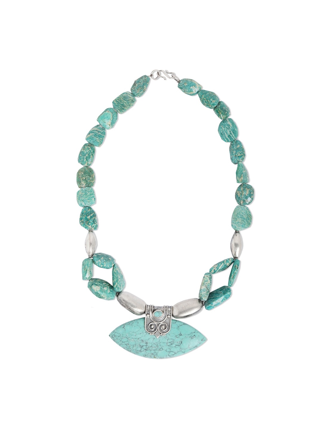 

ahilya 92.5 Sterling Silver-Plated Firoza Statement Necklace