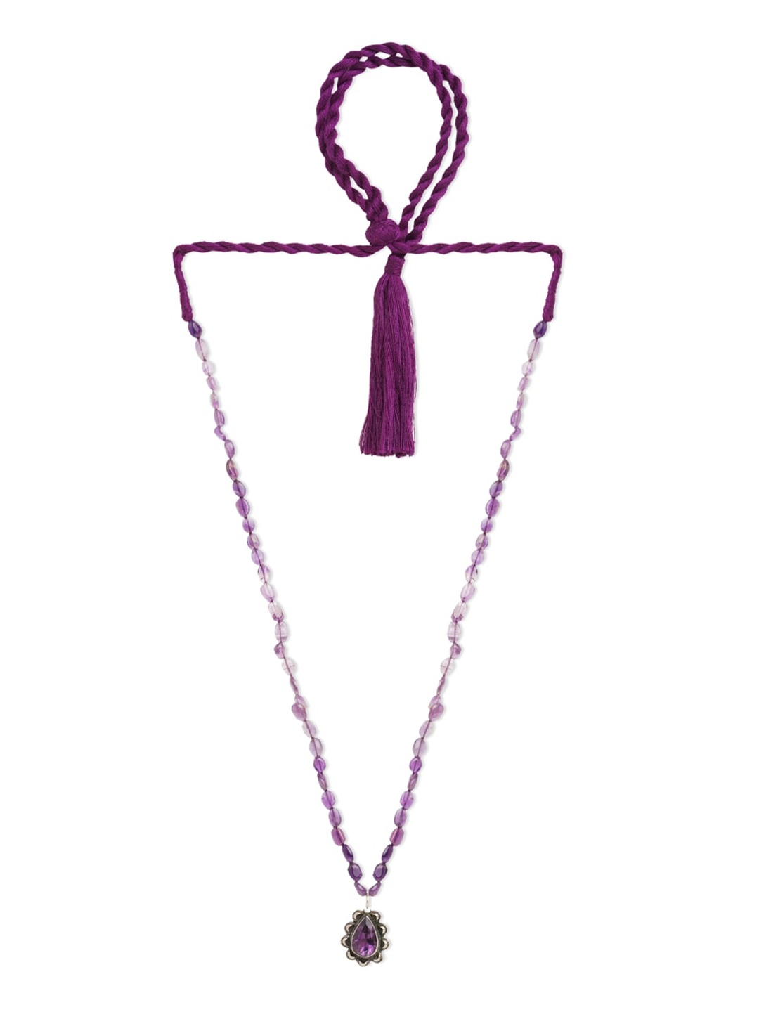 

ahilya 92.5 Sterling Silver-Plated Amethyst Droplet Pendant Choker Necklace