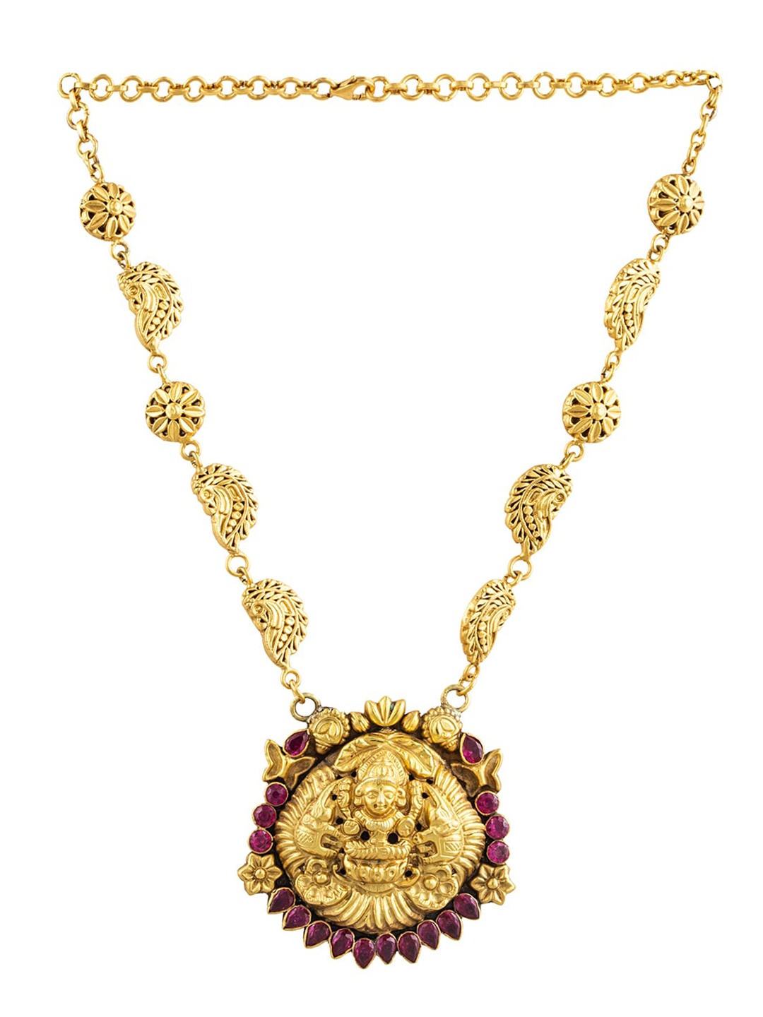 

ahilya 92.5 Sterling Silver Gold-Plated Gaja Lakshmi Temple Temple Necklace