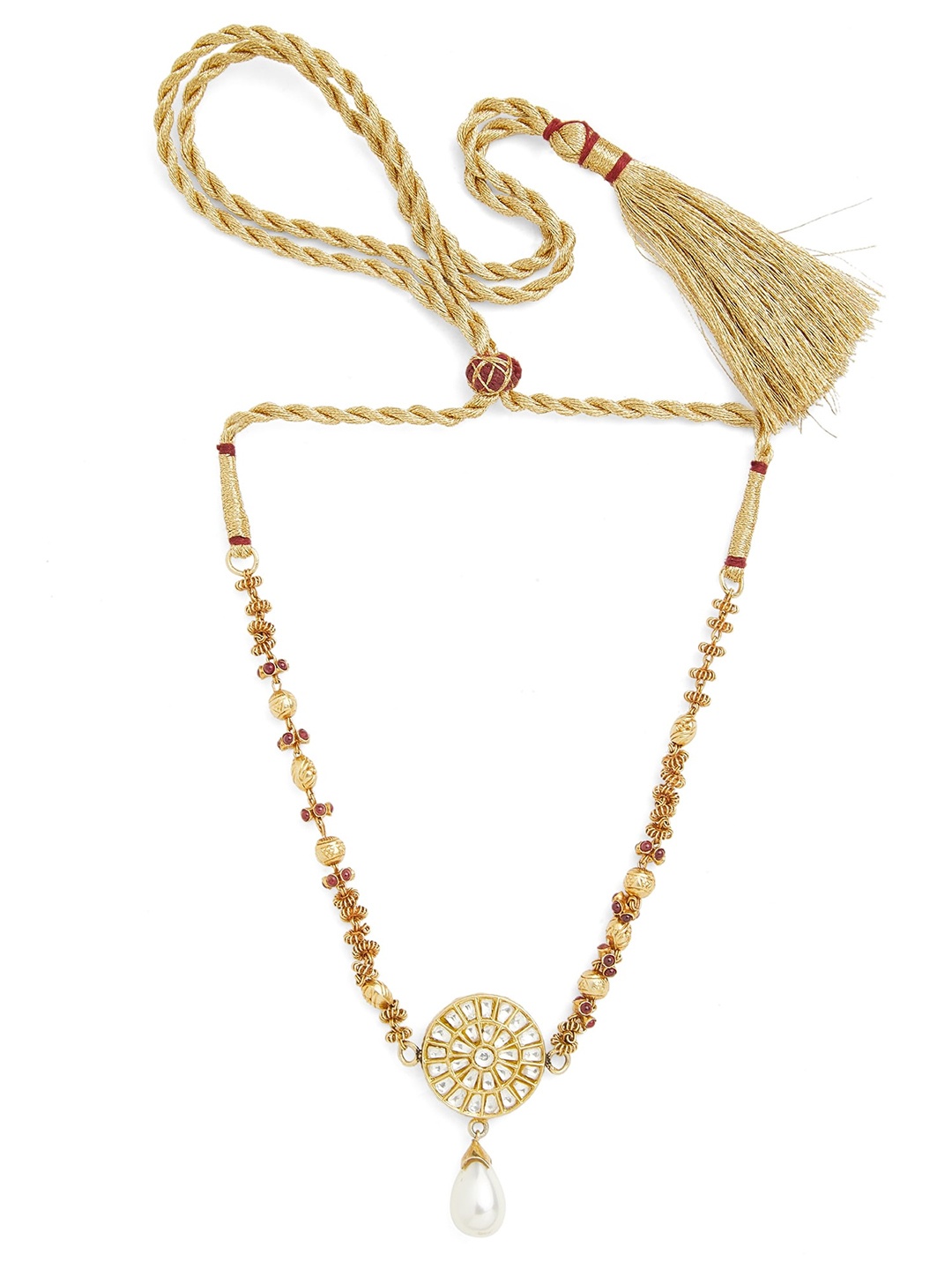 

ahilya 92.5 Sterling Silver Gold-Plated Kundan Pendant Mala Necklace