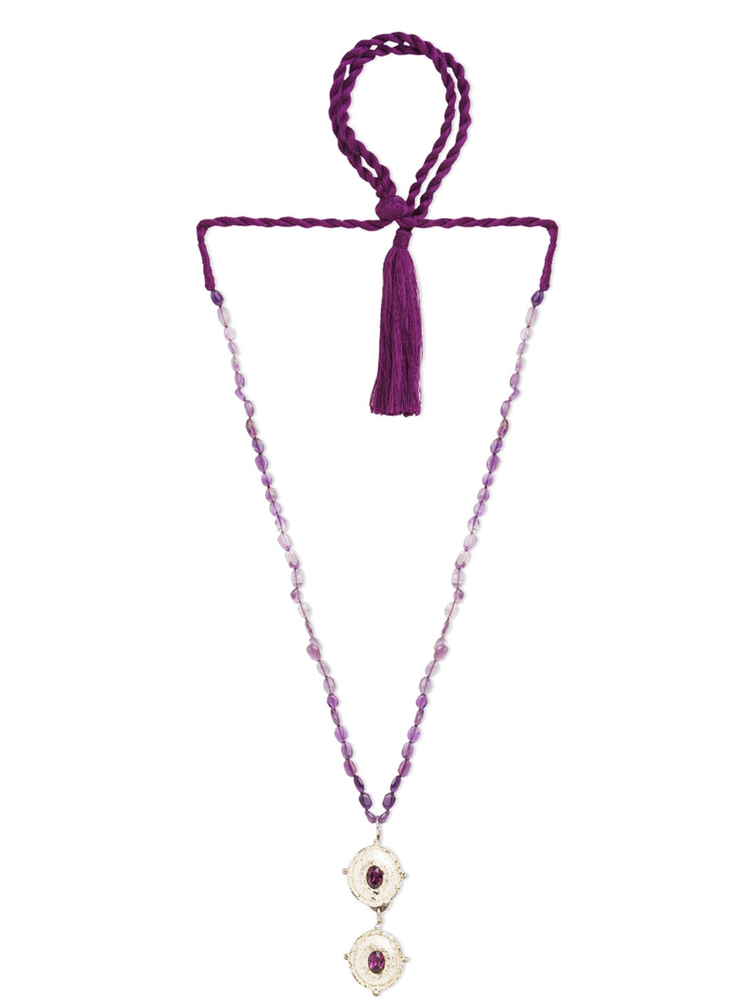 

ahilya 92.5 Sterling Silver-Plated Double Layered Pendant Choker Necklace