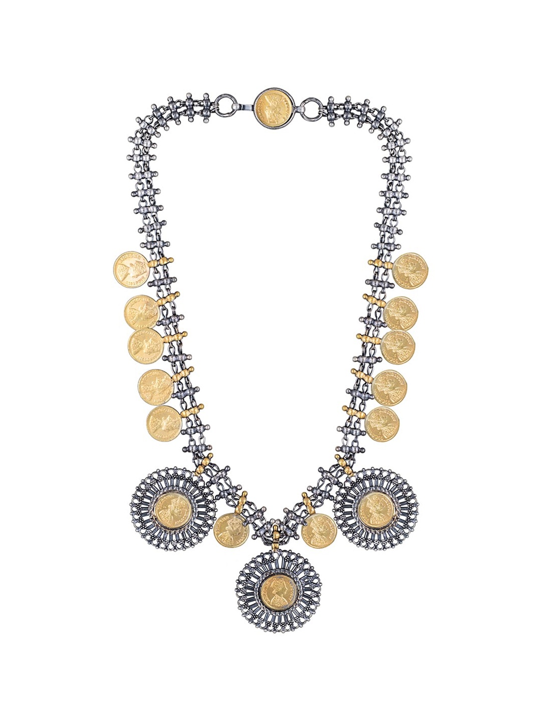 

ahilya 92.5 Sterling Silver & Gold-Plated Foliate Coin Necklace