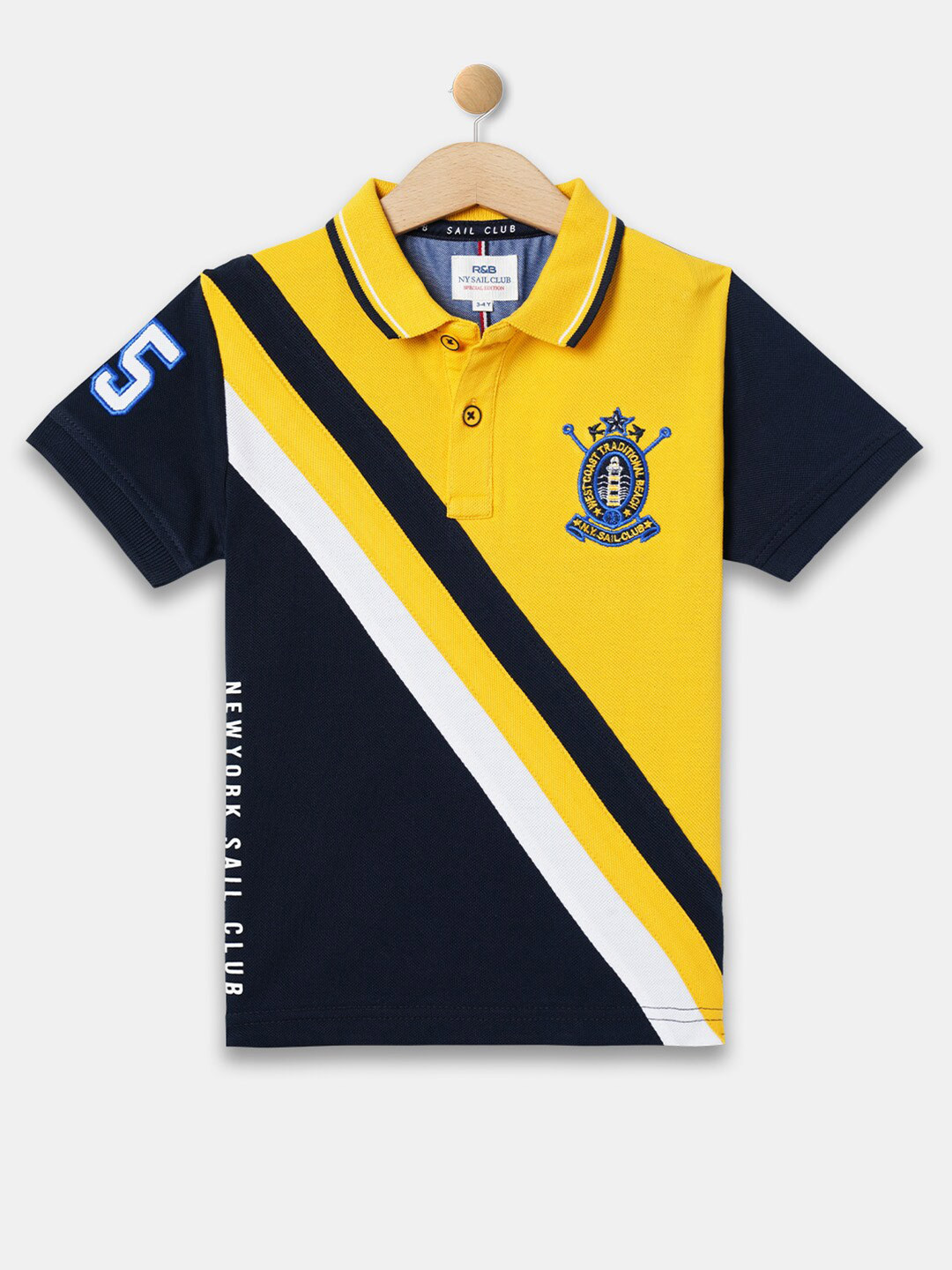 

R&B Boys Colorblocked Polo Collar Cotton T-shirt, Yellow